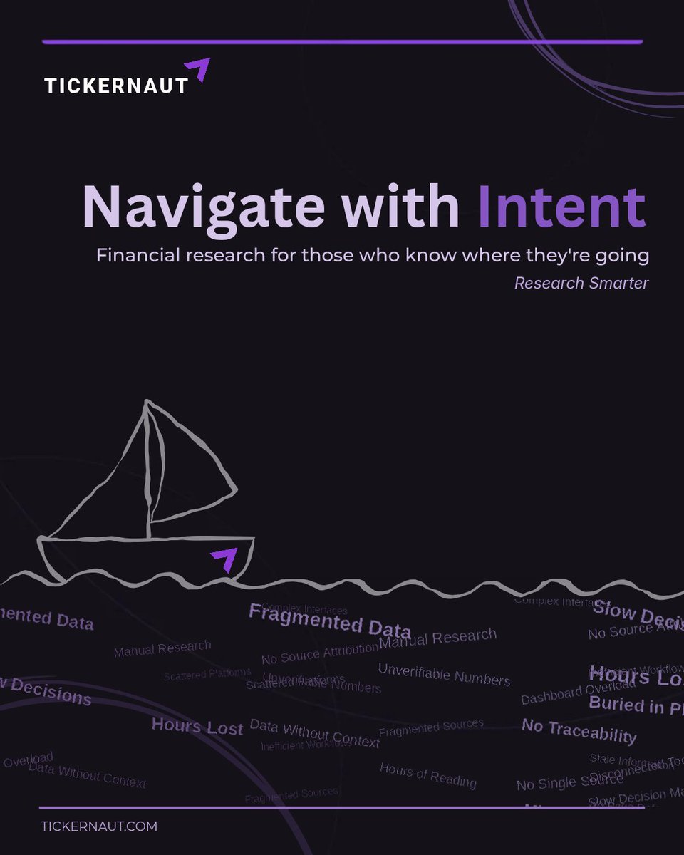tickernaut's tweet photo. Research shouldn't feel like wading through noise. Scattered platforms, fragmented sources, hours spent finding one detail.
Tickernaut cuts through that. Ask your question, get the answer, traced to its source.
Try it now → https://t.co/eIANQ9SvVJ

#equityresearch #indianmarkets https://t.co/SDOeEuBOvS