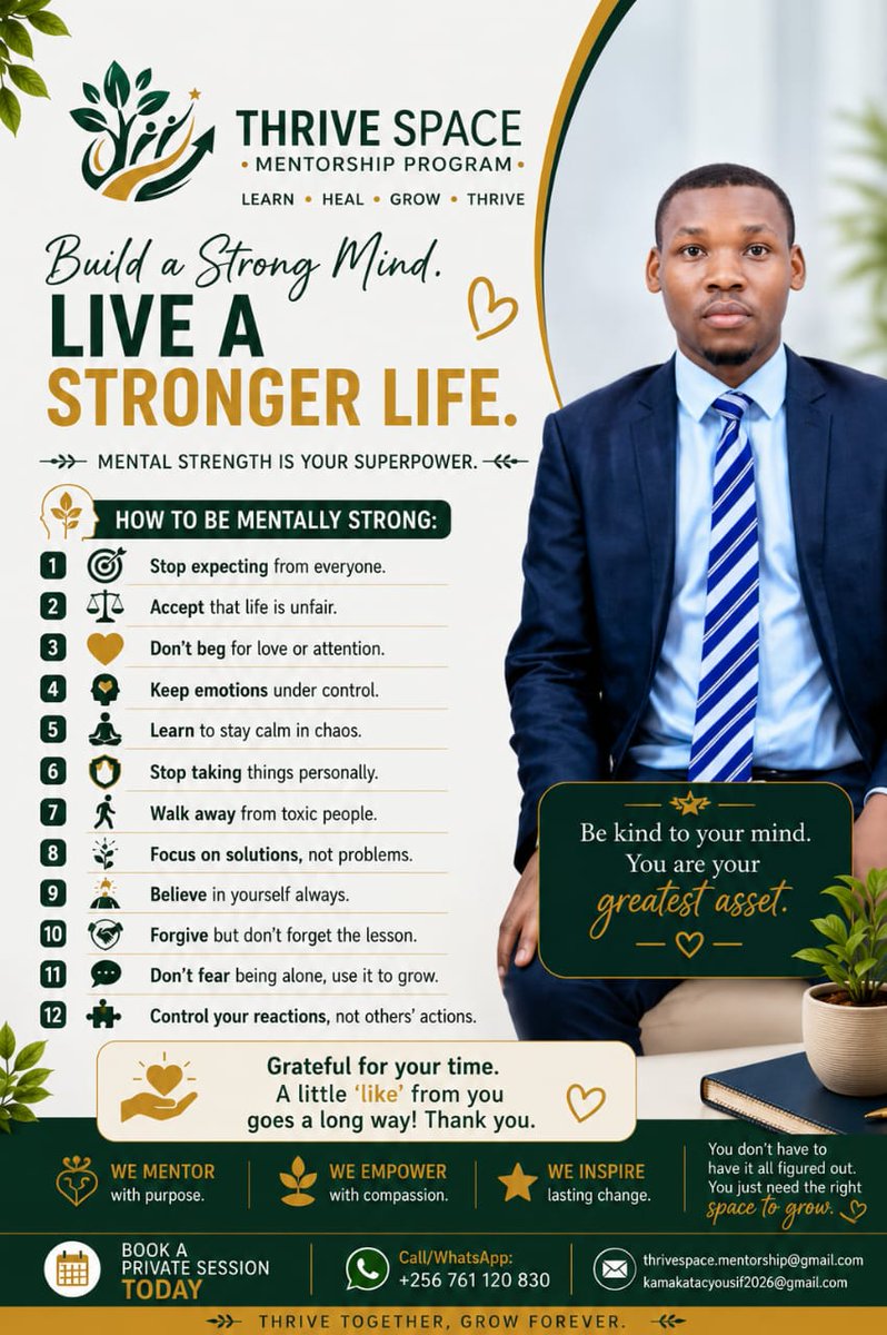Thrivespace1's tweet photo. 🧠 Build a strong mind. Live a stronger life.
Mental strength is not about being perfect—it's about staying resilient, learning from challenges, and continuing to grow.
✨ Learn. Heal. Grow. Thrive.
#MentalHealth #ThriveSpace #GrowthMindset #SelfCare #Mentorship https://t.co/vufW5VzOct