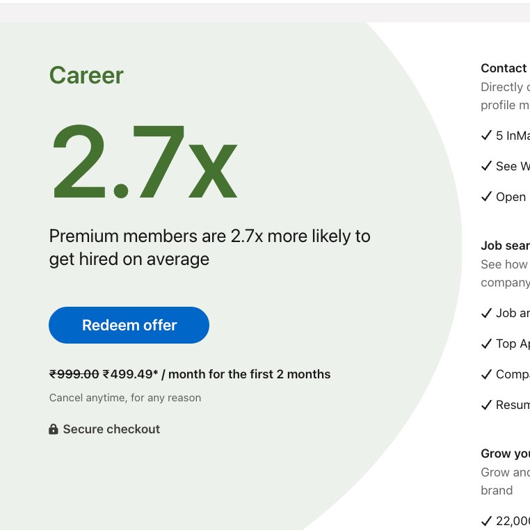 GetKishore's tweet photo. LinkedIn Premium on my MacBook: ₹499/month
LinkedIn Premium on my Android: ₹925/month

Same account, same offer.

Love that LinkedIn looked at the MacBook and said “budget user,” then saw Android and said “generational wealth.” https://t.co/yY8i769iSX