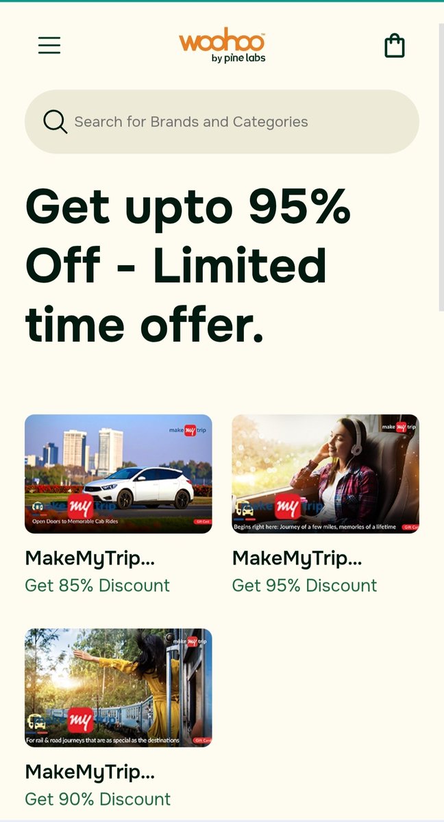 knowyourcard's tweet photo. Woohoo : 95% Off on MakeMyTrip Gift Card 

✨ Gift Card of Train, Cab, Bus 

💎 https://t.co/zTni3xbEAq https://t.co/zAVsfm9RZt
