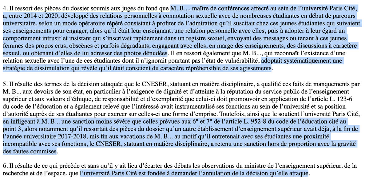 N_Hervieu's tweet photo. Violences sexuelles : Le @Conseil_Etat juge insuffisante la sanction d'un universitaire.

Qui utilisait sa position d'autorité pour des relations sexuelles avec des étudiantes vulnérables.

Or, malgré la gravité des faits, le CNESER a réduit la sanction &amp; supprimé la révocation. https://t.co/9pPO42pBkn