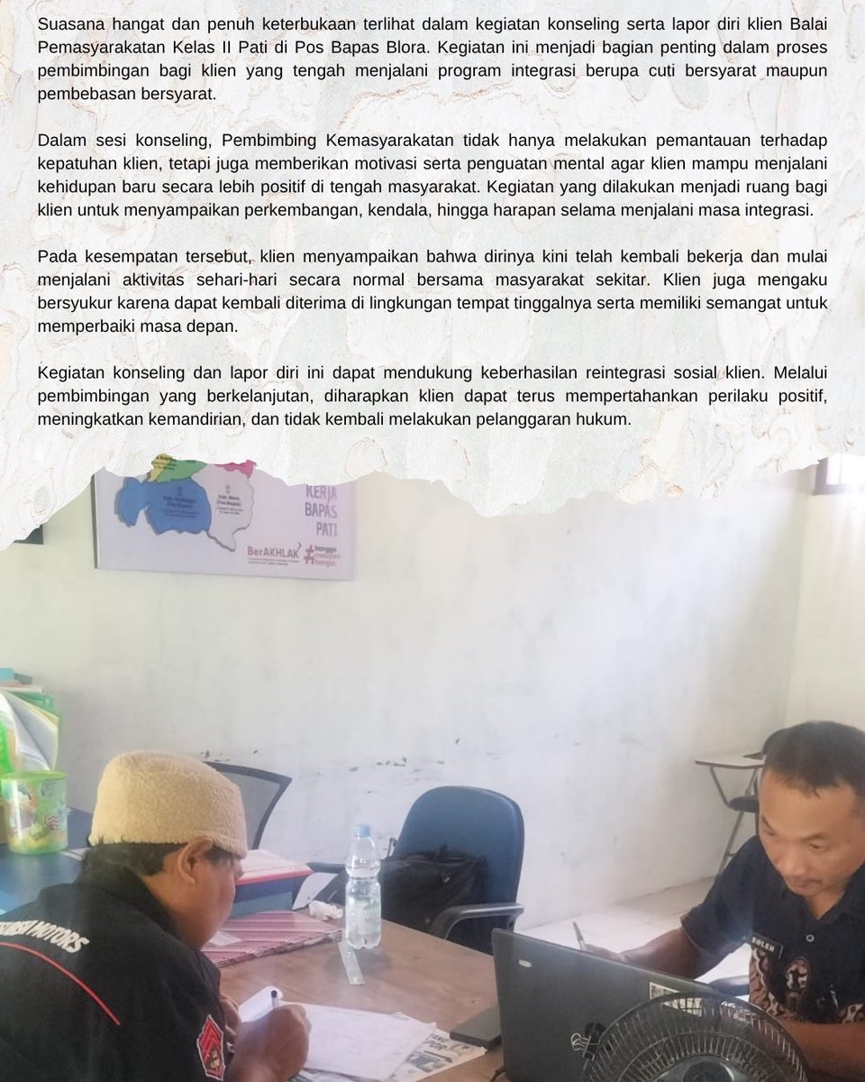 bapaspati's tweet photo. Konseling Jadi Penguat Reintegrasi, Klien Bapas Pati di Blora Kembali Bangun Kehidupan Baru https://t.co/CFgUMYj7W0