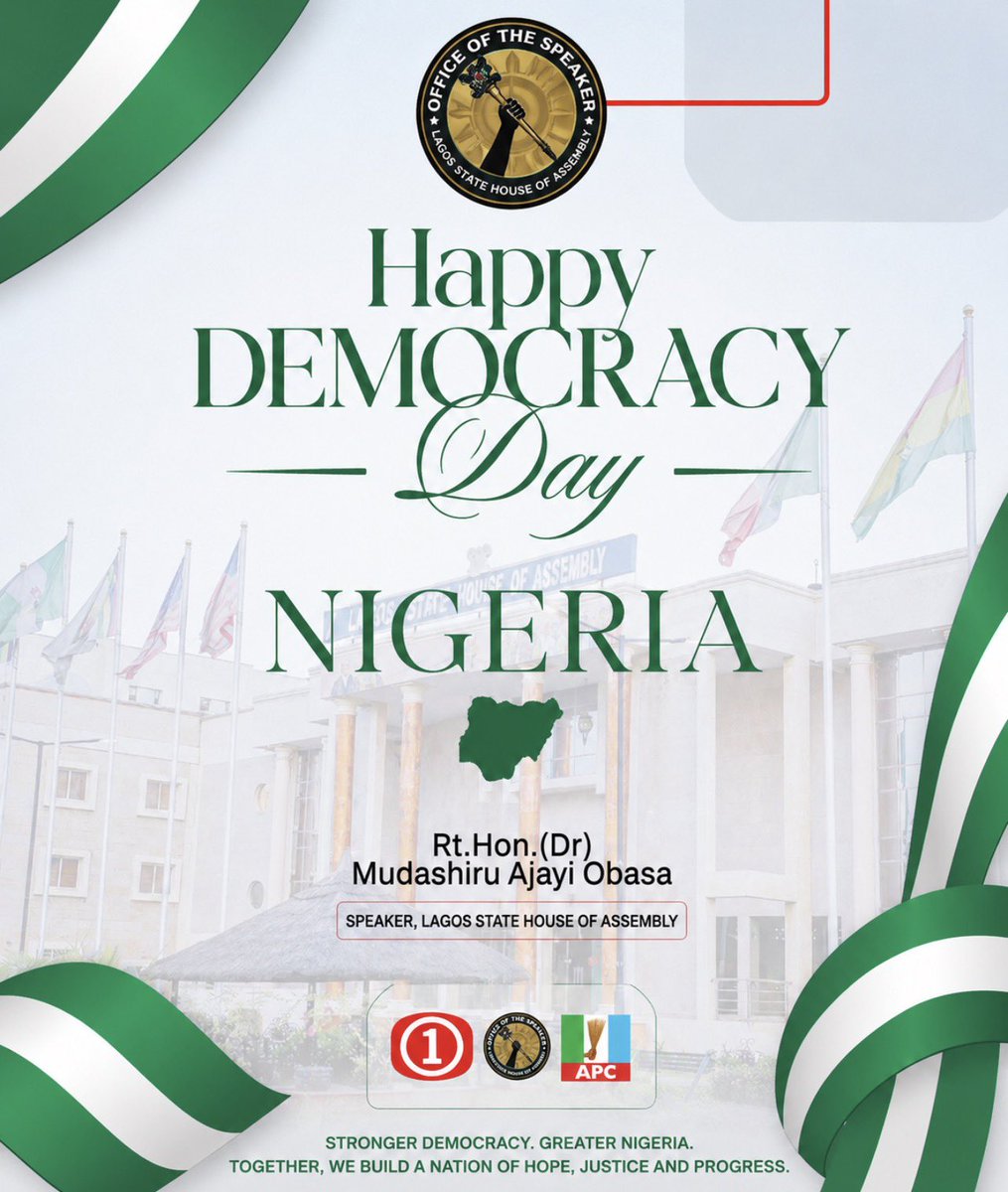 mudashiru_obasa's tweet photo. As we commemorate Democracy Day, I join millions of Nigerians at home and in the Diaspora in celebrating the resilience of our democracy and the sacrifices of the heroes and heroines of the June 12 struggle.
#democracy https://t.co/LJXMsjUU93