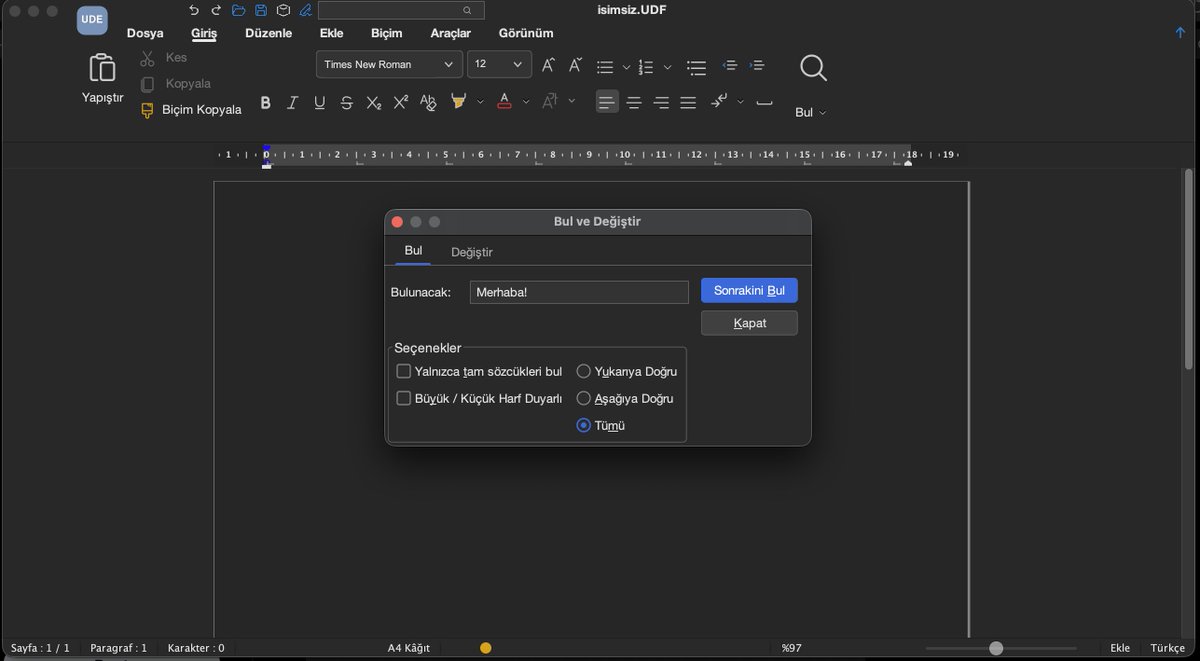 yapayzekahocasi's tweet photo. UYAP Doküman Editörü Mac yamasına şimdiye kadar eklediklerim

Performans ve uyumluluk
- Native arm64 (Rosetta'sız) çalıştırma. Apple Silicon işlemcide doğrudan
çalışır, daha hızlı.
- Retina ekran uyumu. Bulanık yazı problemi yok; metin ve ikonlar keskin.
- Çift tıkla açılma, "hasarlı uygulama" uyarısı yok. Gömülü Java ile native
uygulama gibi açılır, ayrı kurulum gerekmez.
- Bellek/enerji iyileştirmesi. Boştaki RAM işletim sistemine geri verilir;
arka planda işlemciyi meşgul etmez.
- Tek komutla kurulum. https://t.co/9Md0vJIGab betiğiyle indir-derle-paketle tek adımda.

Modern görünüm
- Modern düz arayüz. Eski Windows 95 görünümü yerine güncel, sade bir tasarım.
- Koyu mod. Sistemle uyumlu açık/koyu tema; Word-Mac paletiyle kalibre
edilmiş.
- Renk modu seçimi (Açık / Koyu / Sistem) ve canlı geçiş. Uygulamayı
kapatmadan anında değişir.
- Bütünleşik macOS başlık çubuğu. Pencere başlığı sisteme gömülü; gereksiz
hafıza çubuğu kaldırıldı.
- Sadeleştirilmiş şerit (ribbon). Word'deki gibi temiz; eski Office-2007
çizgileri/kutuları temizlendi.
- Modern Fluent ikonlar, fonksiyonel renkli. Eski bulanık ikonlar yerine
keskin, anlamlı renkli (sil=kırmızı, ekle=yeşil vb.) güncel ikonlar.
- Koyu modda ikonlar otomatik aydınlatılır.
- Native macOS kaydırma çubukları ve yakınlaştırma kaydırıcısı.
- Word tarzı bileşenler. Açılır kutular, ipuçları, açılır menüler, onay
kutuları/radyo düğmeleri (Retina keskinliğinde).
- Koyu belge arka planı seçeneği. İsteğe bağlı, Word'ün koyu sayfası gibi.
- Araç çubuğu arama büyüteci kesilmesi düzeltildi.

Metin düzenleme ve klavye
- macOS metin düzenleme kısayolları geri eklendi. Option+Delete, Option+ok,
Cmd+ok, Cmd+yukarı/aşağı, Cmd+Delete — hem sol hem sağ Option ile.
- Standart Mac Cmd kısayolları. Kes/kopyala/yapıştır/tümünü seç vb. UYAP
komutlarına bağlandı.
- Cmd+W ile belge penceresini kapat, Cmd+M ile Dock'a küçült.
- Option ile özel karakterler. @, #, [, ] gibi karakterler Türkçe Mac
klavyesinde çalışır.
- Native dosya pencerelerinde Cmd+V/C/X/A çalışır.
- macOS dikte düzeltmesi. Dikte kapanınca yaşanan metin kaybı ve donma
giderildi.
- macOS Metin Değiştirme desteği. Sistem Ayarları'ndaki kısaltmalar (ör.
"mrb"→"Merhaba!") UDE içinde çalışır.
- Otomatik düzeltme seçenekleri anında etkin. "Otomatik Büyük Harf", "Kelime
Denetimi" vb. için uygulamayı yeniden başlatmak gerekmez.
- Yazı tipi listesinde harfe basınca seçim kapanması düzeltildi (orijinaldeki
hata).

Yakınlaştırma
- Trackpad ile yakınlaştırma. ⌘ + iki parmak yukarı/aşağı kaydırarak
büyüt-küçült.
- Klavyeden yakınlaştırma. ⌘+ ve ⌘− ile.

Dosya ve görsel
- Native macOS dosya pencereleri. Aç/Kaydet diyalogları artık sistemin kendi
pencereleri.
- Panodan görsel yapıştırma düzeltmesi.
- Fareyle görsel boyutlandırma. Köşe tutamaçlarıyla serbest boyutlandırma;
Shift ile en/boy oranı kilitlenir.
- Satır içi görsel tam çözünürlük seçeneği (bulanıklık giderme — isteğe
bağlı).

E-imza
- E-imza native arm64 desteği. PKCS#11 kart okuyucu/token (AKİS vb.)
Rosetta'sız çalışır.
PDF dışa aktarma
- PDF'te Türkçe harf düzeltmesi. ğ/ş/ı/İ gibi harfler artık kaybolmuyor (font
Mac'te yüklü olmasa bile).
- PDF sayfası A4'e zorlanır. Alt bilgi/footer'ın kesilmesi giderildi.

Dağıtım

- Sürükle-bırak yerleşimli .dmg. Uygulamayı Applications'a sürükleyerek kurma.
- Dinamik UDE sürüm takibi. Sabit bağlantı yerine güncel sürümü otomatik
bulur.

Başka önerilerinizi bekliyorum Github'da yıldız vermeyi unutmayın: https://t.co/unVFhN5UtO