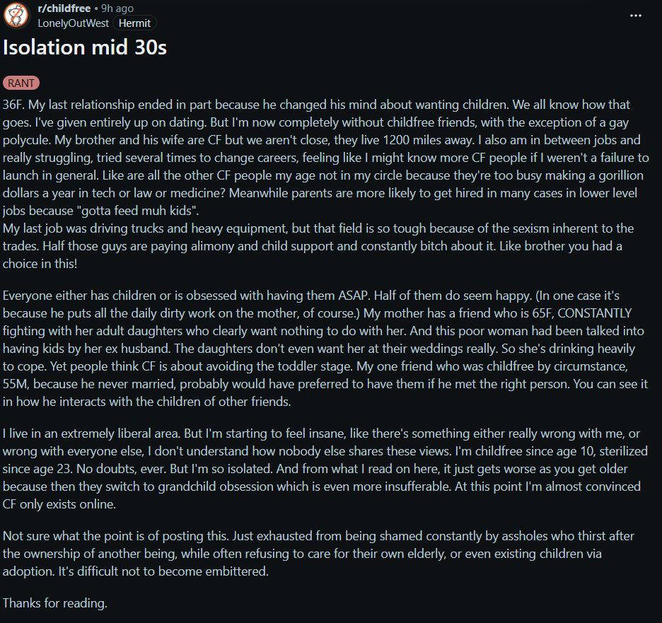 reddit_lies's tweet photo. > Intentionally child free
> Hits the mid 30's
> "Oh no, I'm alone." https://t.co/kJKqVDKRQI