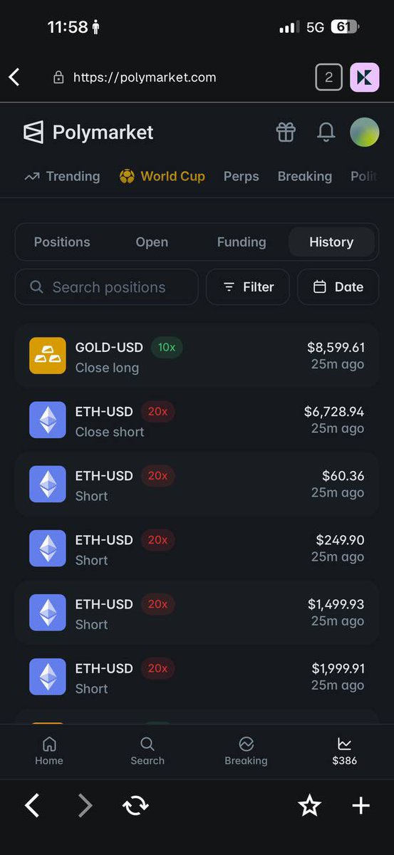 ProfessorCornel's tweet photo. ⚠️⚠️ One of my friends @Trustdipto just lost $3,000+ on a Polymarket Perps glitch!!

Here what happens;

He opened two trade
1. Gold 10x long: $859 margin
 $8,599 position (Liq. $3,150)

2. ETH 20x short: $336 margin
$6,728.61 position (Liq. $2,400+)

→ Total margin used: $1,195.45 
→ Available funds: $2,500+

⚠️ Both positions were suddenly closed and the account showed $0 balance.

→ Support replied after ~12 hours, saying the positions were liquidated.

The strange part? 
→ He still had $2,500+ available funds.
→ Market never came close to either liquidation price as per him.

Could you please review this case internally one more time @Polymarket @mustafap0ly @shayne_coplan 

His Polymarket address 
→ 0xCC918B2be9704d27aCDD9cB2C600Df6c59861a88
→ https://t.co/MDBbByIeOB

Polymarket is the biggest and most trusted prediction market in crypto, and we believe the team will review this issue carefully. 🫶

We’re confident Polymarket will investigate it fairly and work to resolve the matter as soon as possible. 🥰