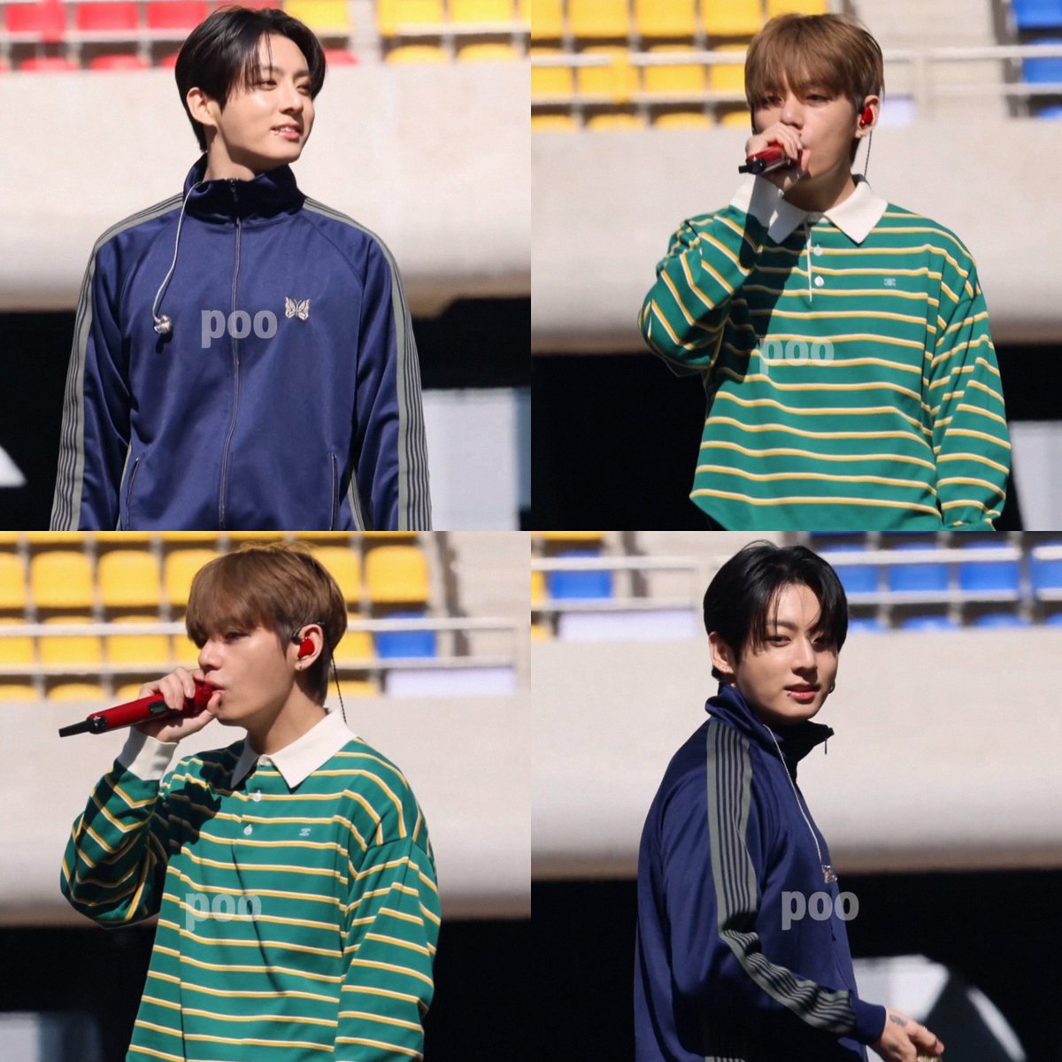 kookvtwins's tweet photo. jungkook &amp; taehyung during today’s soundcheck 💘 https://t.co/a0Av5Petah