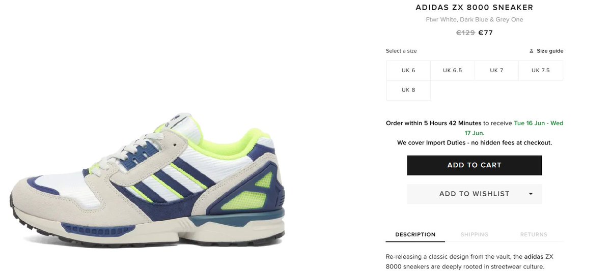 DEAL ALERT adidas ZX 8000 White Dark Blue Solar Yellow on