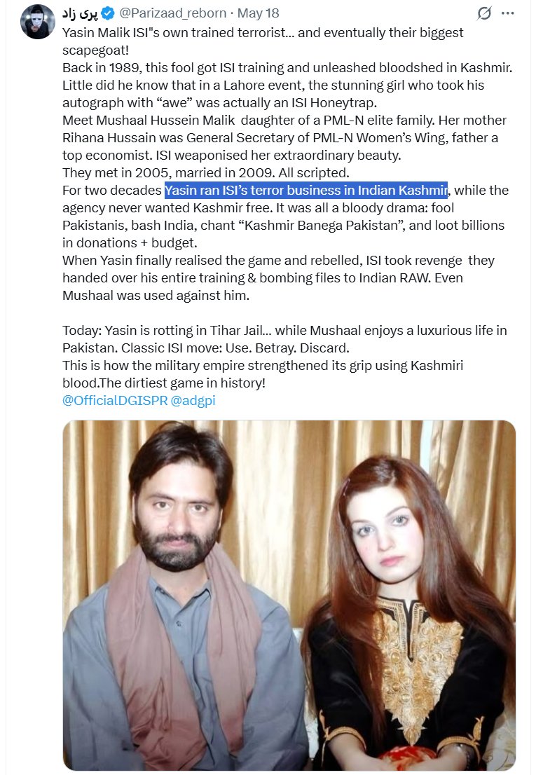 AdvSahibaRana's tweet photo. اس اکاؤنٹ کا تعلق پاکستان تحریک انصاف سے ہے ۔ یہ اکاؤنٹ یاسین ملک کو دہشتگرد کہہ رہا ہے ۔ اور کشمیر کو انڈیا کا حصہ بتارہا ہے ۔ شہباز گل ، معید پیرزادہ ، مرزا شہزاد جیسے لوگ اس اکاؤنٹ کو  شیئر کرتے ہیں ۔ 

اس اکاؤنٹ کے پیچھے کوئی اور نہیں بلکہ عادل راجہ خود ہے ۔ 
پی ٹی آئی باجماعت اینٹی پاکستان اور اینٹی کشمیر مہم کی سرپرستی کررہی ہے ۔