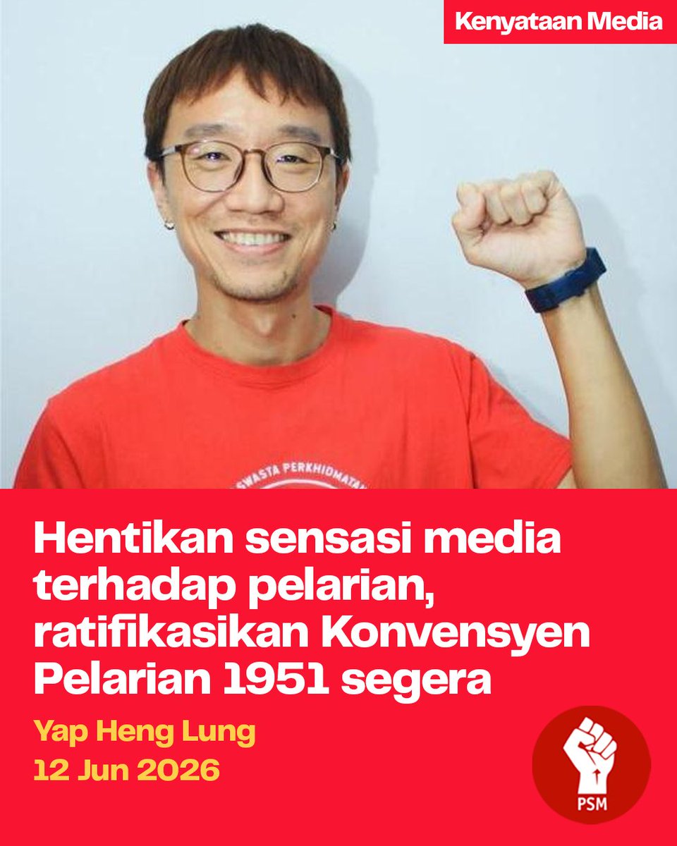 partisosialis's tweet photo. HENTIKAN SENSASI MEDIA TERHADAP PELARIAN, RATIFIKASIKAN KONVENSYEN PELARIAN 1951 SEGERA

Kenyataan media | 12 Jun 2026

Kami menyeru kerajaan dan masyarakat umum agar tidak terus menjadikan golongan ini sebagai kambing hitam kepada pelbagai masalah sosial dan ekonomi. https://t.co/bd6TLHCYf4