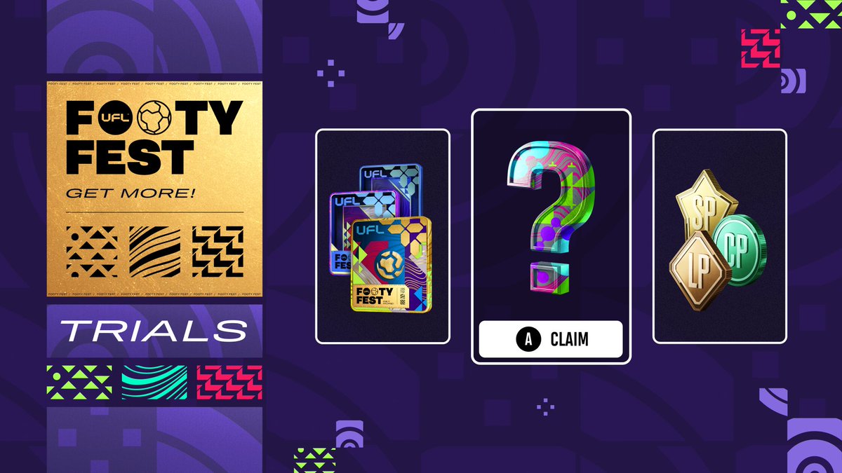 UFLgame's tweet photo. 🎯 This is your reminder to log in every single day.

Footy Fest Trials have already started: https://t.co/rbGEOzEYzk

Here’s how it works:
🎁 Log in daily and get free rewards
🎁 Complete challenges to earn tokens
🎁 Exchange tokens for packs

Join now! https://t.co/MTOK7RYkPs