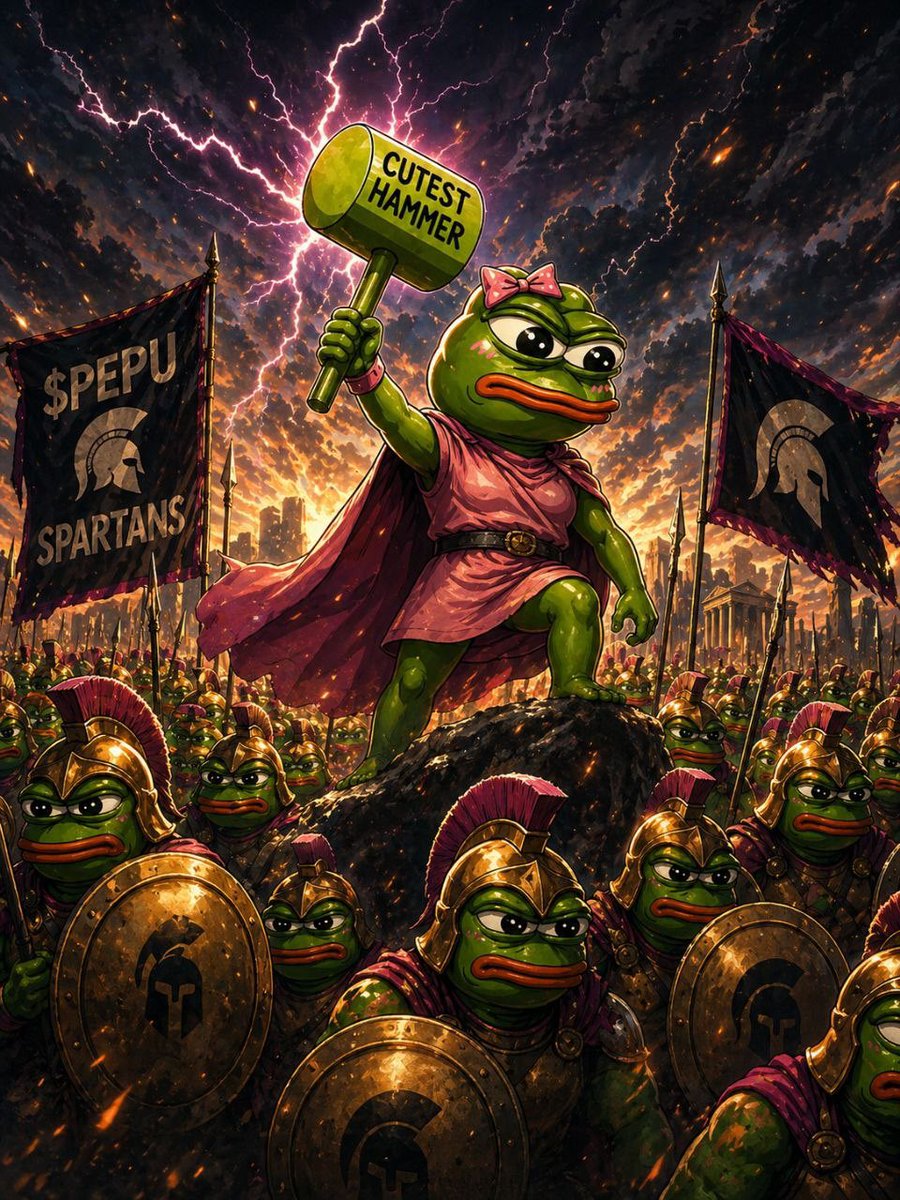 Mikky1174171's tweet photo. The Market Called It a Meme.
The Spartans Called It a Movement.

While others chase the next trend, the $PEPU Spartans march together.

No fear.
No surrender.
No selling at the first red candle.

Led by the Cutest Hammer, the army stands united against FUD, doubt, and weak hands.

The mission is simple:

Hold the line.
Protect the memes.
Conquer the charts.

When the next bull run begins, history won't remember who panicked.

It will remember who marched. 🐸🔨⚔️🚀