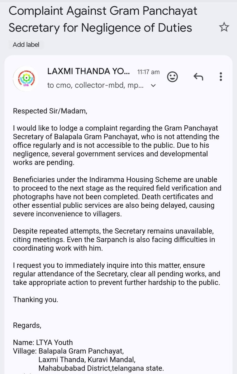 ltya2020's tweet photo. @TelanganaCMO @Collector_MBD @jpsmahabubabad @t_panchayathi @KTRBRS @KTRoffice https://t.co/uM1Dm5U7qO