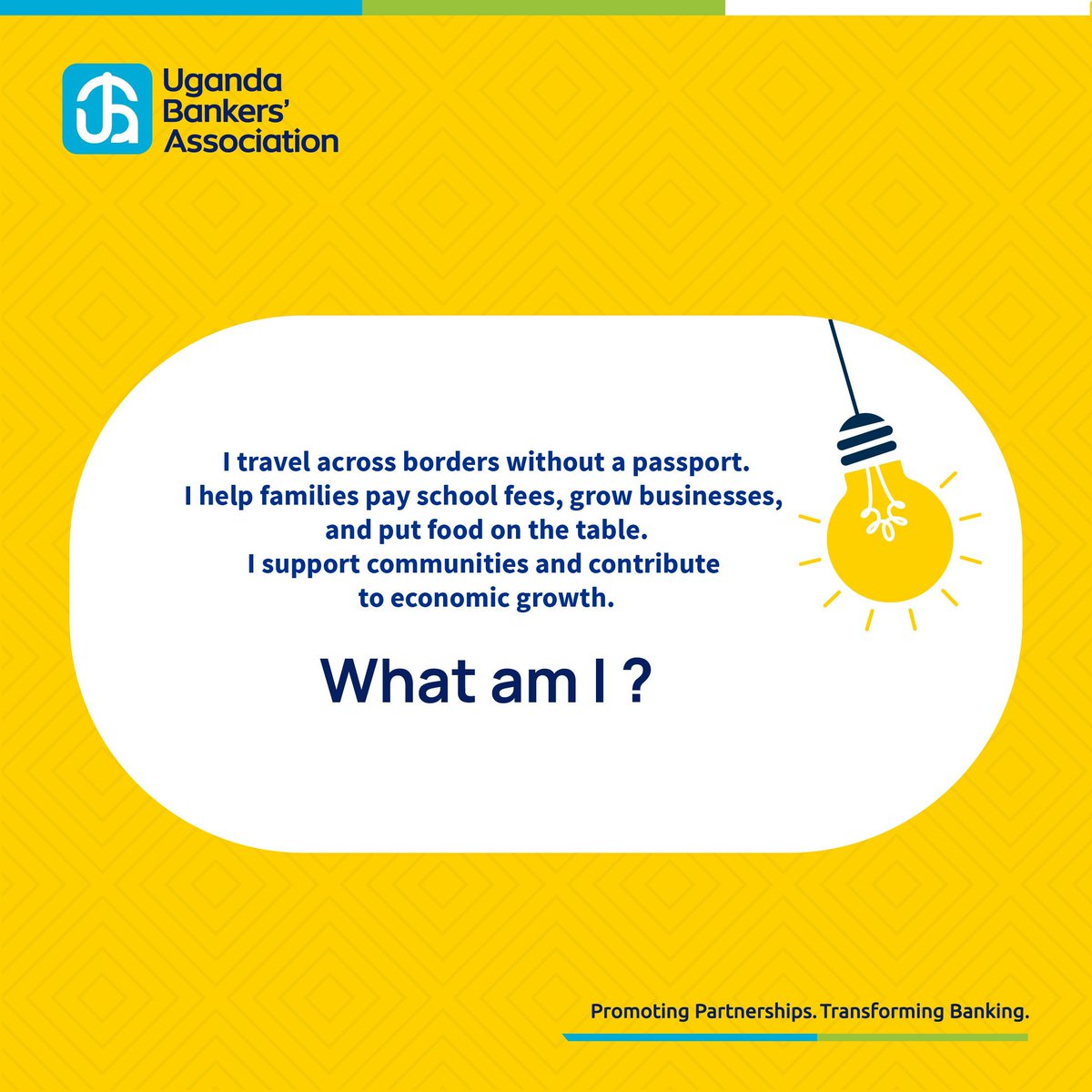 ugbankers's tweet photo. Finance quiz time!
Here's your hint: In 2024, this financial mechanism moved over US$685 billion globally; supporting families, businesses, and communities across the world.
Can you name it? Leave your guess in the comment section below!
#PromotingPartnerships | #TransformingBanking