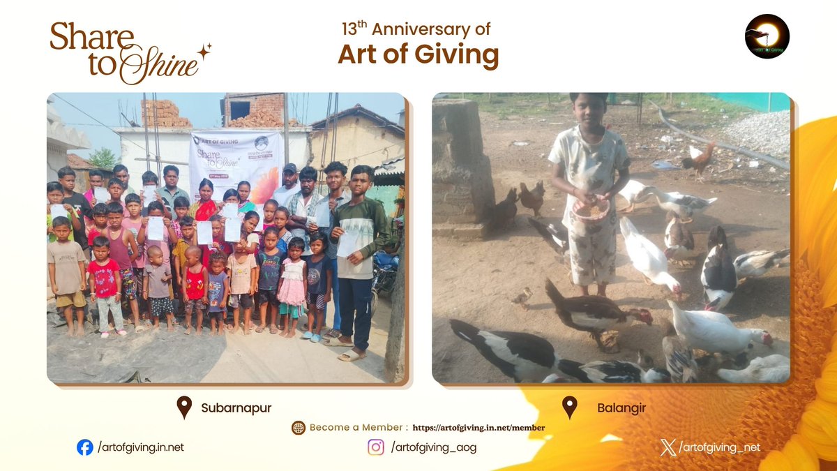 artofgiving_net's tweet photo. Marking the 13th International Day of Art of Giving, Ms. Padmini Hembram, Ms. Jyoshnarani Parida, Ms. Kshetralata Dharua, Ms. Lipsa Mallik, Ms. Riya Majhi, Mr. Matyu Mallick, Mr. Sanatan Biswal, Ms. Hemangini Majhi, Ms. Babita Marndi, Ms. Nandini Majhi, Ms. Salge Soren, Ms. Sanita Soy, Ms. Sarmistha Mallick, Ms. Sneha Dharua, Ms. Bishnupriya Jani, Ms. Manikeswari Panda, Mr. Akash Kumar Mishra, Ms. Subhadra Murmu, Ms. Sraddha Darsini Dharua, Ms. Sanghamitra Debi joined the “Share to Shine” movement at Mayurbhanj, Khordha, Balangir, Kandhamal, Subarnapur, Nuapada, and Ganjam, where simple gestures of sharing created meaningful moments of joy and connection. The initiative beautifully reflected the spirit of generosity and collective well-being.