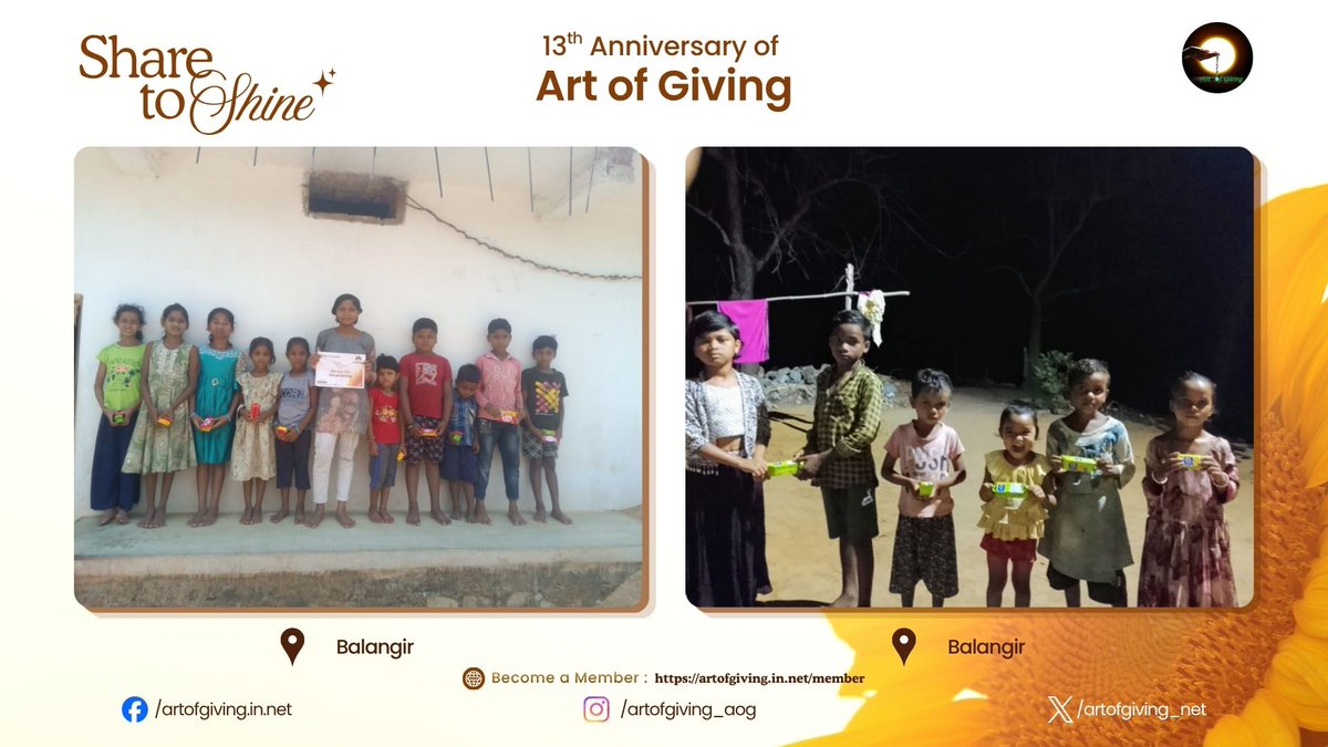artofgiving_net's tweet photo. Marking the 13th International Day of Art of Giving, Ms. Padmini Hembram, Ms. Jyoshnarani Parida, Ms. Kshetralata Dharua, Ms. Lipsa Mallik, Ms. Riya Majhi, Mr. Matyu Mallick, Mr. Sanatan Biswal, Ms. Hemangini Majhi, Ms. Babita Marndi, Ms. Nandini Majhi, Ms. Salge Soren, Ms. Sanita Soy, Ms. Sarmistha Mallick, Ms. Sneha Dharua, Ms. Bishnupriya Jani, Ms. Manikeswari Panda, Mr. Akash Kumar Mishra, Ms. Subhadra Murmu, Ms. Sraddha Darsini Dharua, Ms. Sanghamitra Debi joined the “Share to Shine” movement at Mayurbhanj, Khordha, Balangir, Kandhamal, Subarnapur, Nuapada, and Ganjam, where simple gestures of sharing created meaningful moments of joy and connection. The initiative beautifully reflected the spirit of generosity and collective well-being.