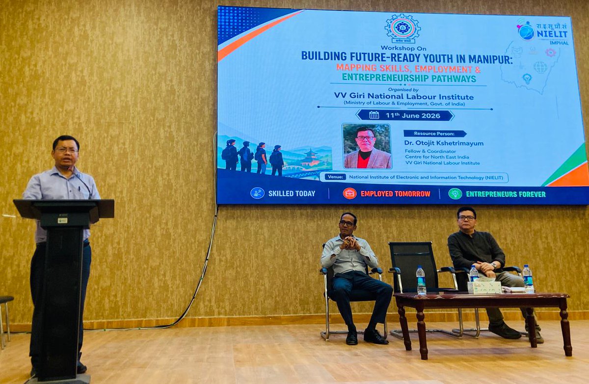 ImphalNielit's tweet photo. NIELIT Imphal was proud to host the workshop  
"BUILDING FUTURE-READY YOUTH IN MANIPUR: MAPPING SKILLS,EMPLOYMENT&amp;ENTREPRENEURSHIP PATHWAYS"on 11.06.2026, organised by: VV Giri National Labour Institute, Ministry of Labour &amp; Employment,Govt.of India. https://t.co/CPAXW85zZc
