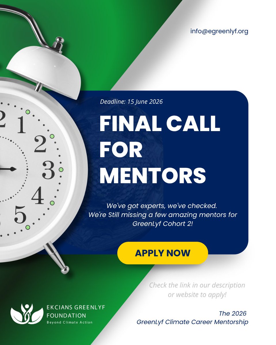 egreenlyf's tweet photo. 📣 Dear Climate Experts,
We've checked everywhere...
And we're still missing a few amazing mentors for the GreenLyf Cohort 2!

Apply Here: https://t.co/l0m8jB2mkw

🌍 Remote mentorship
🏅 Certificate included

#GreenLyfFinalCall #BeAMentor #ClimateHeroes https://t.co/hkouwoeFyH