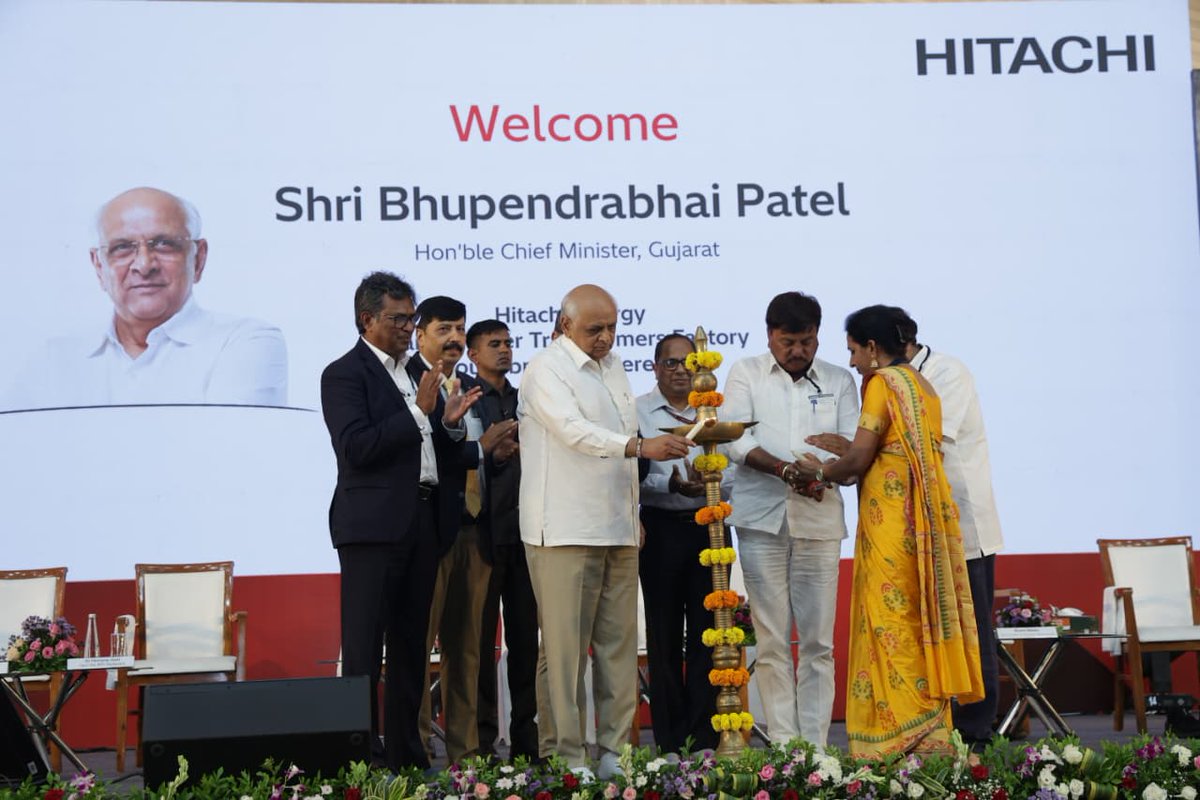 Bhupendrapbjp's tweet photo. Driven by the vision of Hon’ble PM Shri Narendra Modi Ji to build a self-reliant and energy-secure India, Gujarat is taking a giant leap in the clean energy transition.

Today, I was pleased to perform the groundbreaking for Hitachi Energy's ₹ 2,000 Cr Large Power Transformer facility in Karjan, Vadodara.

This state-of-the-art facility is a significant boost to #MakeInIndia, as it will produce advanced transformers essential for transmitting renewable power. 

Beyond technology, this project will empower our youth by creating significant employment and skill development opportunities, further strengthening Gujarat’s position as a global manufacturing powerhouse.

With a focus on sustainability and innovation, we remain committed to fostering an ecosystem where global industries can thrive while contributing to a greener and more prosperous India.

@hitachienergy