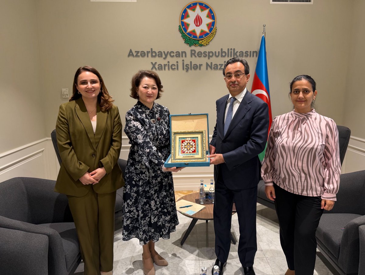 _TCHF's tweet photo. President of the Turkic Culture and Heritage Foundation, Prof. Aktoty Raimkulova, met with Gursel Ismayilzade, Head of the Department of Eastern Europe, South Caucasus, Western and Central Asia at Azerbaijan’s Ministry of Foreign Affairs 🇦🇿
The meeting focused on the Foundation’s international projects, efforts to preserve and promote the rich cultural heritage of Turkic peoples, and key priorities for the coming period. Prof. Raimkulova highlighted initiatives implemented across member and observer states, as well as cooperation with international organizations.
Mr. Ismayilzade commended the Foundation’s contribution to strengthening cultural and humanitarian ties among Turkic states and promoting the Turkic world on the international stage.