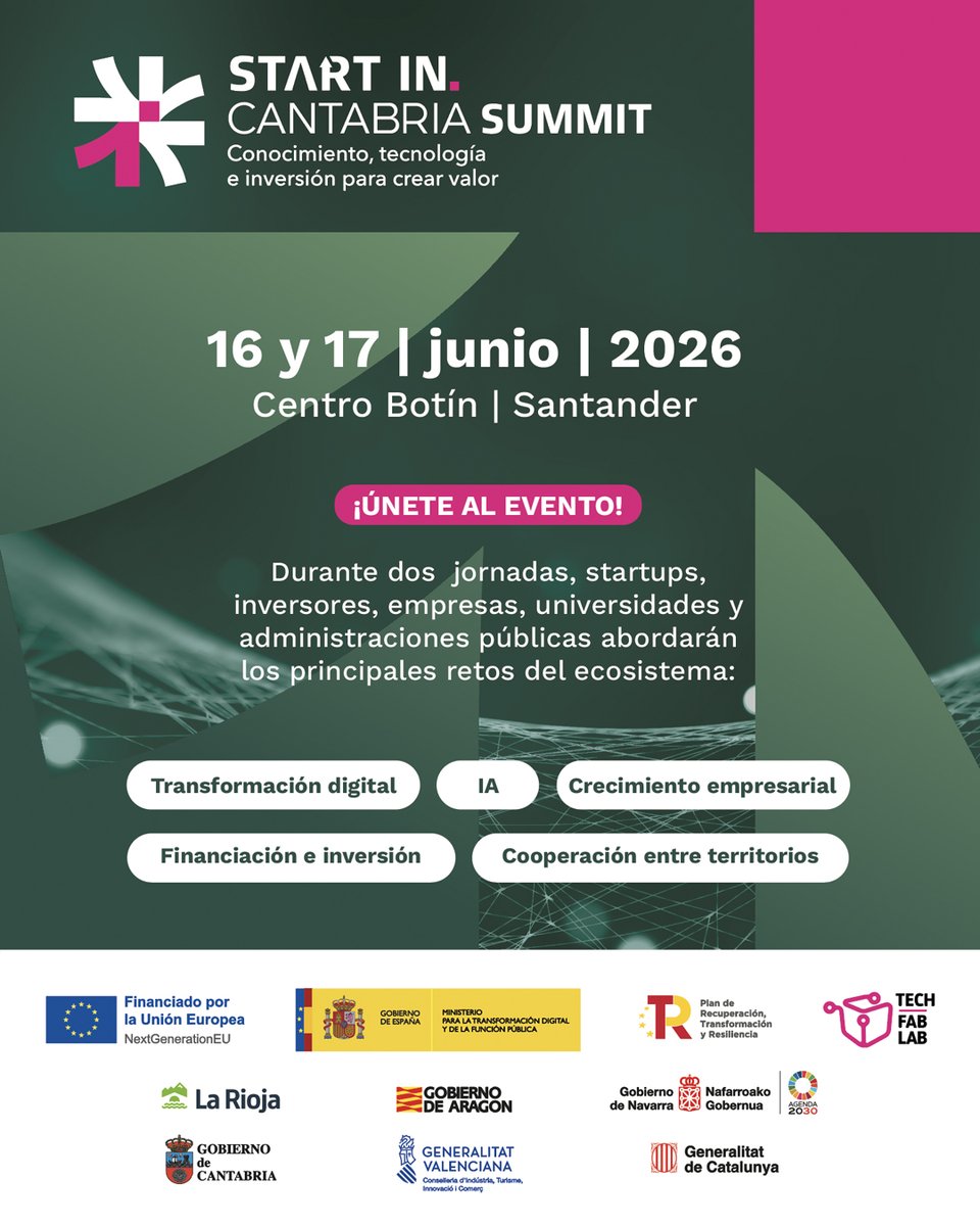 Sodercan's tweet photo. @unican @cantabriaes @CamaraCantabria @CamaraTorrelave @Ceoecant @Ascentic_Org @centrobotin @natijauskas @CDTI_innovacion @enisa @eoi @redpuntoes @AragonesFomento @FOROADR 📍 @centrobotin  | Santander
📅 16 y 17 de junio

Accede al programa completo e inscríbete en https://t.co/xN47hnbZx2 https://t.co/Z7WiXQEPse