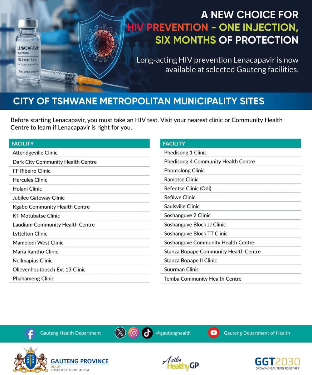 CityTshwane's tweet photo. HIV prevention - one injection, six months of protection 💉 @MMC_Tshegofatso https://t.co/OK2JlCAU1T