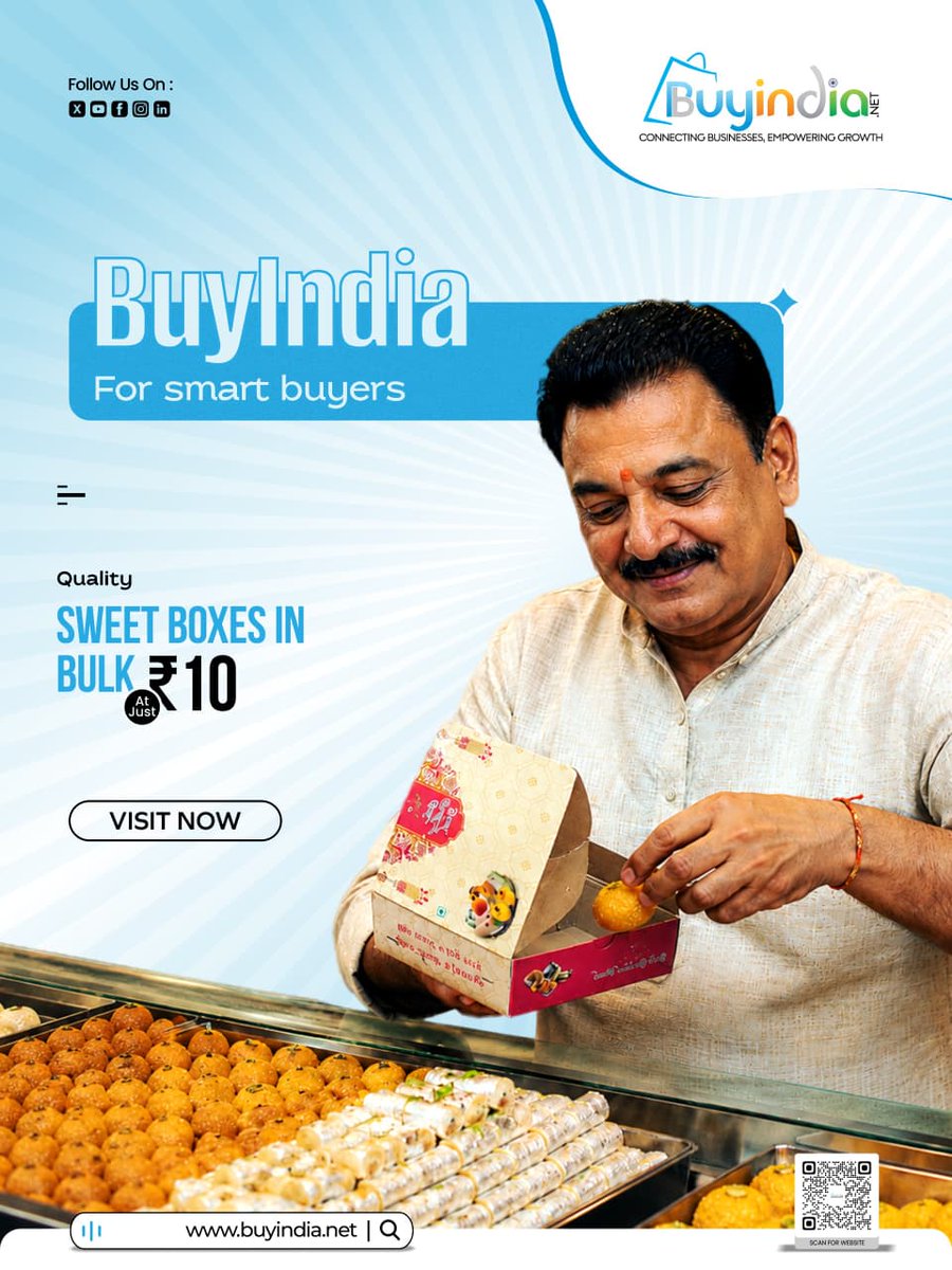 BuyindiaB2B's tweet photo. 🎁Premium Sweet Boxes in Bulk at Just ₹10!
Perfect for sweet shops, retailers, wholesalers & distributors looking for quality packaging at competitive prices.
📦Bulk-friendly | 💼Business-ready | 🤝Smart sourcing
🌐 https://t.co/yfYnBcEh1l
#BuyIndia #BulkBuying #SweetBoxes https://t.co/EBzG3H0wgW