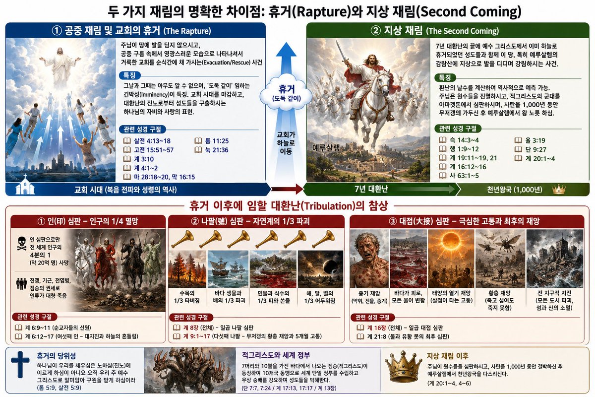 godmanv's tweet photo. 2026.06.11 포르투갈의 부흥에 대한 예언과 교회를 향한 주님의 지침 [요약 번역]

서론 및 환상의 보고: 포르투갈의 부흥과 생명나무 잎사귀
복되신 여러분, 전능하신 여호와 하나님께서 지난밤 저에게 매우 중대하고 시급한 말씀을 전하셨습니다. 환상 속에서 주님께서는 하늘 성전에 있는 생명나무의 잎사귀들을 제 손에 얹어 주셨습니다. 그리고 제가 다음 미션지인 포르투갈에 도착하는 모습을 보여주셨습니다.

제가 포르투갈에 도착하자마자 제 손에 있던 생명나무 잎사귀들이 말할 수 없이 강력하고 풍성하게 피어나기 시작했습니다. 이것은 하나님께서 포르투갈 땅을 방문하시어 강력한 부흥과 회복, 그리고 영원한 생명의 역사를 일으키실 것이라는 주님의 주권적인 선포입니다. 준비되기를 동의하는 나라들은 이 거대한 부흥의 주역이 될 것이나, 거부하는 나라들은 화를 입게 될 것입니다.

관련 성경 구절:
요한계시록 22:2 – "길 가운데로 흐르더라 강 좌우에 생명나무가 있어 열두 가지 열매를 맺되 달마다 그 열매를 맺고 그 나무 잎사귀들은 만국을 치료하기 위하여 있더라" (영생과 열방의 회복)
민수기 17:8 – "이튿날 모세가 증거의 장막에 들어가 본즉 레위 집을 위하여 낸 아론의 지팡이에 우움이 돋고 순이 나고 꽃이 피어서 살구 열매가 열렸더라" (아론의 싹 난 지팡이: 영적 권위와 회복의 상징)

두 가지 재림의 명확한 차이점: 휴거(Rapture)와 지상 재림(Second Coming)
오늘날 하늘의 문이 열리고 영광이 더해지며 기적이 일어나는 이 모든 초자연적인 역사는 단 하나의 초점, 즉 메시아의 영광스러운 오심(휴거)을 가리키고 있습니다. 성경은 그리스도의 오심에 대해 서로 다른 두 가지 사건을 명확히 예언하고 있으므로, 교회가 이를 혼동해서는 안 됩니다.

🕔 공중 재림 및 교회의 휴거 (The Rapture)
주님이 땅에 발을 딛지 않으시고, 공중 구름 속에서 영광스러운 모습으로 나타나셔서 거룩한 교회를 순식간에 채 가시는(Evacuation/Rescue) 사건입니다.

특징: 그날과 그때는 아무도 알 수 없으며, '도둑 같이' 임하는 긴박성(Imminency)이 특징입니다. 이는 교회 시대를 마감하고, 땅에 쏟아질 대환난의 진노로부터 성도들을 구출하시는 하나님의 자비와 사랑의
표현입니다.

관련 성경 구절:
데살로니가전서 4:13~18 – 주께서 호령과 천사장의 소리와 하나님의 나팔 소리로 친히 하늘로부터 강림하시리니… 구름 속으로 끌어올려 공중에서 주를 영접하게 하시리니
고린도전서 15:51~57 – 마지막 나팔에 순식간에 홀연히 다 변화되리니… 이 썩을 것이 썩지 아니함을 입고
요한계시록 3:10 – "네가 나의 인내의 말씀을 지켰은즉 내가 또한 너를 지켜 시험의 때를 면하게 하리니 이는 장차 온 세상에 임하여 땅에 거하는 자들을 시험할 때라"
요한계시록 4:1~2 – 이 일 후에 내가 보니 하늘에 열린 문이 있는데… 이리로 올라오라 이 후에 마땅히 일어날 일들을 내가 네게 보이리라 (교회가 하늘로 이동함)
마태복음 28:18~20, 마가복음 16:15 – 지상 대명령 (교회 시대의 사명)
로마서 11:25 – 이방인의 충만한 수가 들어오기까지 이스라엘의 더디 됨 (교회 시대의 끝)
누가복음 21:36 – "이러므로 너희는 장차 올 이 모든 일을 능히 피하고 인자 앞에 서도록 항상 기도하며 깨어 있으라 하시니라"

② 지상 재림 (The Second Coming)
7 년 대환난의 끝에 예수 그리스도께서 이미 하늘로 휴거되었던 성도들(거룩한 무리)과 함께 이 땅, 특히 예루살렘의 감람산에 지상으로 발을 디디며 강림하시는 사건입니다.

특징: 이 사건은 환난의 날수를 계산하여 역사적으로 예측할 수 있습니다. 주님은 예루살렘을 침략한 이란과 아랍 동맹국 등의 원수들을 진멸하시고, 적그리스도의 군대를 아마겟돈에서 심판하시며, 사탄을 1,000 년 동안 무저갱에 가두신 후 예루살렘에서 왕 노릇 하실 것입니다.

관련 성경 구절:
스가랴 14:3~4 – "그 때에 여호와께서 나가사 그 이방 나라들을 치시되… 그의 발이 예루살렘 앞 곧 동쪽 감람산에 서실 것이요"
사도행전 1:9~12 – 가심을 본 그대로 오시리라 하신 감람산으로의 귀환
요한계시록 19:11~19 (및 21 절) – 백마 탄 만왕의 왕께서 하늘의 군대들과 함께 지상으로 내려와 적그리스도와 짐승의 군대를 심판하심
요한계시록 16:12~16 – 아마겟돈(Hebrew: Hamegiddo) 전장으로의 집결
이사야 63:1~5 – 보스라(Petra)에서 이스라엘 남은 자들을 구원하시고 대적의 피를 밟으시는 메시아
요엘 3:19 – 이스라엘에게 행한 폭력으로 인하여 황무지가 될 대적들
다니엘 9:27 – 한 이레(7 년) 동안의 이레의 절반에 제사와 예물을 금지하는 적그리스도의 평화 조약 및 배신
요한계시록 20:1~4 (및 4~6 절) – 사탄을 천 년간 결박함과 그리스도의 천년왕국 통치

휴거 이후에 임할 대환난(Tribulation)의 참상
주님께서 저에게 적그리스도의 출현(7 머리와 10 뿔을 가진 바다에서 나오는 짐승)과 휴거 직후 땅에 쏟아질 인(Seals), 나팔(Trumpets), 대접(Bowls) 심판의 끔찍한 참상을 다시금 보여주셨습니다. 이 심판은 하나님의 아들이신 예수 그리스도의 십자가 대속의 은혜와 회개의 음성을 끝내 거부한 대가로 치르는 무서운 진노의 심판입니다.
지상 인구의 전멸: 인 심판으로만 전 세계 인구의 4 분의 1(약 20 억 명)이 죽임을 당합니다. (코로나 19 로 2,000 만 명이 죽었을 때도 시신을 묻을 곳이 없어 강에 버려지던 참상과는 비교조차 할 수 없습니다.)
자연계의 파괴: 나팔 심판을 통해 지구의 수목 3 분의 1 이 타버리고, 바다 생물과 배들의 3 분의 1 이
파괴되며, 모든 민물과 식수의 3 분의 1 이 피와 쓴물로 변해 마실 물이 없어집니다. 해, 달, 별의 3 분의 1 이 어두워집니다.
극심한 육체적 고통: 대접 심판이 시작되면 짐승의 표를 받은 자들의 온몸에 악취 나고 진물이 흐르는 종기(festering wounds)가 덮입니다. 태양이 극도로 뜨거워져 사람들의 살점을 다 태워버리는 불재앙이 임하며, 무저갱에서 올라온 황충(demonic locusts)들이 사람들을 쏘아 죽고 싶어도 죽지 못하는 고통이 지속됩니다. 마지막에는 전 지구적인 대지진으로 모든 도시가 무너지고 섬들과 산들이 흔적도 없이 사라집니다.

관련 성경 구절:
로마서 5:9, 데살로니가전서 5:9 – "하나님이 우리를 세우심은 노하심(진노)에 이르게 하심이 아니요 오직 우리 주 예수 크리스도로 말미암아 구원을 받게 하심이라" (휴거의 당위성)
요한계시록 6:9~11 – 제단 아래에서 순교자들이 피의 신원을 부르짖음
요한계시록 6:12~17 – 여섯째 인의 대지진과 하늘의 권능이 흔들림
요한계시록 8 장 (전체) – 일곱 나팔 심판 (지구 생태계와 천체의 3 분의 1 씩 파괴됨)
요한계시록 9:1~11 – 다섯째 나팔: 무저갱의 황충 재앙과 5 개월간의 고통
요한계시록 13 장 – 바다에서 나오는 짐승(적그리스도)의 세계 정부 수립과 우상 숭배 강요
요한계시록 16 장 (전체) – 일곱 대접 심판 (종기, 피로 변한 물, 태양의 열기 재앙, 전 지구적 지진으로 섬과 산악의 소멸)
요한계시록 21:8 – 두려워하는 자들과 믿지 아니하는 자들과 살인자들과 음행하는 자들과 점술가들과 우상 숭배자들과 거짓말하는 모든 자들은 불과 유황으로 타는 못에 던져지리니
다니엘 7:7, 7:24, 요한계시록 17:13, 17:17 – 적그리스도의 10 개국 동맹 및 세계 단일 정부 통치권 이양

교회의 막중한 책임과 '영적 익숙함(Familiarity)'에 대한 엄중한 경고
예수님께서는 지상 사역 당시 행하셨던 신성한 표적과 기적들을 당신의 메시아적 신성의 기초로 삼으셨습니다. 주님은 지금 이 세대, 특히 케냐와 독일에 전례 없는 대부흥의 빛을 비추고 계십니다. 휠체어가 가득 차고, 눈먼 자가 뜨며, 귀먹은 자가 듣고, 심지어 1 년 전 피지(Fiji)에서 선포된 대언으로 앉은뱅이가 일어나 지금 성경 공부를 시작했다는 소식이 들려옵니다.

주님은 이 놀라운 기적들이 단순한 '엔터테인먼트(구경거리)'나 '행사'가 아니라고 경고하십니다. 기적이 일상적인 루틴(Routine)이 되어 '익숙함(Familiarity)'으로 다가오는 순간, 마음은 무뎌지고 '방관과 무관심(Indifference)'이라는 치명적인 죄를 낳게 됩니다.

가장 큰 빛과 은혜를 입고도 회개하지 않았던 가버나움(Capernaum)은 동성애와 죄악으로 불심판을 받았던 소돔과 고모라보다 더 혹독한 지옥의 아랫목(Hades)에서 고통받게 될 것입니다. 기적은 오직 한 가지 목적, 즉 "애통해하며 베옷을 입고 철저히 회개하여 다가올 진노의 날을 피하고 휴거를 준비하라"는 하나님의 엄중한 요구이자 책임(Accountability)입니다.

관련 성경 구절:
마태복음 11:23 – "가버나움아 네가 하늘에까지 높아지겠느냐 음부(Hades)에까지 낮아지리라 네게 행한 모든 권능을 소돔에서 행하였더라면 그 성이 오늘까지 있었으리라"
요한계시록 20:14 – "사망과 음부도 불못에 던져지니 이것은 둘째 사망 곧 불못이라"
마태복음 4:13 – 예수님께서 가버나움에 사시며 사역의 본부로 삼으신 배경
디모데후서 3:1~5 – 말세에 고통하는 때가 이르러 경건의 모양은 있으나 경건의 능력은 부인하는 자들
디모데후서 4:3 – 때가 이르리니 사람이 바른 교훈을 받지 아니하며 귀가 가려워서 자기의 사욕을 따를 스승을 많이 두고
히브리서 6:4~6 – 한 번 빛을 받고 하늘의 은사를 맛보고도 타락한 자들의 회복 불가능성
히브리서 10:26~31 – 진리를 아는 지식을 받은 후 짐짓 죄를 범한즉 다시 속죄하는 제사가 없고 무서운 심판만 있으리니
베드로후서 2:19~22 – 알았던 거룩한 명령을 저버리는 것보다 알지 못하는 것이 도리어 나으니라 (개가 그 토하였던 것에 돌아가는 것과 같음)

결론 및 신부된 교회의 최종 지침: 영광스러운 몸으로의 변화 (Glorification)
하나님께서 마지막 때에 당신의 종을 통해 기적을 더하시고 생명나무의 환상을 보여주시는 궁극적인 목적은, 우리를 영원한 본향인 새 예루살렘 성으로 인도하시기 위함입니다. 휴거의 날, 거룩하고 흠 없는 성도들은 이 썩어질 육신을 벗고, 예수 그리스도께서 부활하셨을 때 입으셨던 바로 그 완벽하고 영광스러운 몸으로 변화(Glorification)될 것입니다.

교회는 지금 즉시 세상과 타협한 '편의주의적 구원론(Salvation of convenience)'을 내던져야 합니다. 거룩함과 거듭남의 옷을 점검하십시오. 영적 간음과 세속주의에서 돌이켜 예복을 정결하게 하십시오. 주님의 은혜는 우리에게 죄를 거부하고 거룩함을 따르라고 가르치십니다. 미지근한 라오디게아 교회와 같은 상태에서 벗어나 영적 깨어있음을 유지하십시오.

관련 성경 구절:
요한일서 3:2 – "사랑하는 자들아 우리가 지금은 하나님의 자녀라 장래에 어떻게 될지는 아직
나타나지 아니하였으나 그가 나타나시면 우리가 그와 같을 줄을 아는 것은 그의 참모습 그대로 볼 것이기 때문이니" (영화로운 몸의 약속)
빌립보서 3:20~21 – "그러나 우리의 시민권은 하늘에 있는지라… 그가 만물을 자기에게 복종하게 하실 수 있는 자의 역사로 우리의 낮은 몸을 자기 영광의 형체의 형상과 같이 변하게 하시리라"
마태복음 22:1~14 (특히 11~14 절) – 왕의 혼인 잔치 비유: "친구여 어찌하여 예복을 입지 않고 여기 들어왔느냐", 청함을 받은 자는 많되 택함을 입은 자는 적으니라
마태복음 25:1~13 – 열 처녀 비유 (기름 준비를 하지 못해 문이 닫힌 후 슬피 우는 미련한 처녀들)
마태복음 7:21~23 – "나더러 주여 주여 하는 자마다 다 천국에 들어갈 것이 아니요… 내가 너희를 도무지 알지 못하니 불법을 행하는 자들아 내게서 떠나가라"
고린도후서 5:10 – "이는 우리가 다 반드시 그리스도의 심판대 앞에 나타나게 되어 각각 선악간에 그 몸으로 행한 것을 따라 받으려 함이라" (행위의 책과 심판)
요한복음 14:1~3 – "내가 너희를 위하여 거처를 예비하러 가노니… 나 있는 곳에 너희도 있게 하리라"
디도서 2:11~12 – "모든 사람에게 구원을 주시는 하나님의 은혜가 나타나 우리를 양육하시되 경건하지 않은 것과 이 세상 정욕을 다 버리고 신중함과 의로움과 경건함으로 이 세상에 살고"
창세기 22:1~13 – 아브라함의 온전한 순종과 이삭을 대신해 준비된 여호와 이레의 숫양 (십자가 대속의 모형)
창세기 5:24 – 에녹이 하나님과 동행하더니 하나님이 그를 데려가시므로 세상에 있지 아니하였더라 (홍수 심판 전 휴거의 모형)
창세기 19:22 – 소돔 유황 심판 전 롯을 급히 구출하여 피하게 하신 사건 (환난 전 구출의 모형)

결단을 위한 영접기도
"전능하신 주 예수님, 저는 나의 모든 죄와 영적 타락(apostasy)을 철저히 회개합니다. 주 예수님, 제 마음을 성령으로 충만하게 채워주시고 주님의 말씀을 제 심령에 굳게 세워주셔서 저를 영원한 하나님 나라를 위해 준비시켜 주옵소서. 주님, 제가 죄에 대하여 무관용하게 하여주시고, 주님께서 교회를 데려가시는 그 마지막 순간까지 거룩하게 믿음 위에 굳건히 서 있도록 도와주옵소서. 저를 거룩하게 하시고, 주님께서 택하신 자들을 위해 다시 오신다는 이 놀라운 소식을 더 많은 이들에게 전하는 통로로 삼아주옵소서. 존귀하신 예수님의 이름으로 저는 오늘 거듭났습니다. 아멘."

메시아께서 곧 오십니다. 항상 깨어 준비하십시오!2026.06.11 포르투갈의 부흥에 대한 예언과 교회를 향한 주님의 지침 [요약 번역]

서론 및 환상의 보고: 포르투갈의 부흥과 생명나무 잎사귀
복되신 여러분, 전능하신 여호와 하나님께서 지난밤 저에게 매우 중대하고 시급한 말씀을 전하셨습니다. 환상 속에서 주님께서는 하늘 성전에 있는 생명나무의 잎사귀들을 제 손에 얹어 주셨습니다. 그리고 제가 다음 미션지인 포르투갈에 도착하는 모습을 보여주셨습니다.

제가 포르투갈에 도착하자마자 제 손에 있던 생명나무 잎사귀들이 말할 수 없이 강력하고 풍성하게 피어나기 시작했습니다. 이것은 하나님께서 포르투갈 땅을 방문하시어 강력한 부흥과 회복, 그리고 영원한 생명의 역사를 일으키실 것이라는 주님의 주권적인 선포입니다. 준비되기를 동의하는 나라들은 이 거대한 부흥의 주역이 될 것이나, 거부하는 나라들은 화를 입게 될 것입니다.

관련 성경 구절:
요한계시록 22:2 – "길 가운데로 흐르더라 강 좌우에 생명나무가 있어 열두 가지 열매를 맺되
달마다 그 열매를 맺고 그 나무 잎사귀들은 만국을 치료하기 위하여 있더라" (영생과 열방의 회복)
민수기 17:8 – "이튿날 모세가 증거의 장막에 들어가 본즉 레위 집을 위하여 낸 아론의 지팡이에 우움이 돋고 순이 나고 꽃이 피어서 살구 열매가 열렸더라" (아론의 싹 난 지팡이: 영적 권위와 회복의 상징)

두 가지 재림의 명확한 차이점: 휴거(Rapture)와 지상 재림(Second Coming)
오늘날 하늘의 문이 열리고 영광이 더해지며 기적이 일어나는 이 모든 초자연적인 역사는 단 하나의 초점, 즉 메시아의 영광스러운 오심(휴거)을 가리키고 있습니다. 성경은 그리스도의 오심에 대해 서로 다른 두 가지 사건을 명확히 예언하고 있으므로, 교회가 이를 혼동해서는 안 됩니다.

🕔 공중 재림 및 교회의 휴거 (The Rapture)
주님이 땅에 발을 딛지 않으시고, 공중 구름 속에서 영광스러운 모습으로 나타나셔서 거룩한 교회를 순식간에 채 가시는 (Evacuation/Rescue) 사건입니다.

특징: 그날과 그때는 아무도 알 수 없으며, '도둑 같이' 임하는 긴박성(Imminency)이 특징입니다. 이는 교회 시대를 마감하고, 땅에 쏟아질 대환난의 진노로부터 성도들을 구출하시는 하나님의 자비와 사랑의 표현입니다.

관련 성경 구절:
데살로니가전서 4:13~18 – 주께서 호령과 천사장의 소리와 하나님의 나팔 소리로 친히 하늘로부터 강림하시리니… 구름 속으로 끌어올려 공중에서 주를 영접하게 하시리니
고린도전서 15:51~57 – 마지막 나팔에 순식간에 홀연히 다 변화되리니… 이 썩을 것이 썩지 아니함을 입고
요한계시록 3:10 – "네가 나의 인내의 말씀을 지켰은즉 내가 또한 너를 지켜 시험의 때를 면하게 하리니 이는 장차 온 세상에 임하여 땅에 거하는 자들을 시험할 때라"
요한계시록 4:1~2 – 이 일 후에 내가 보니 하늘에 열린 문이 있는데… 이리로 올라오라 이 후에 마땅히 일어날 일들을 내가 네게 보이리라 (교회가 하늘로 이동함)
마태복음 28:18~20, 마가복음 16:15 – 지상 대명령 (교회 시대의 사명)
로마서 11:25 – 이방인의 충만한 수가 들어오기까지 이스라엘의 더디 됨 (교회 시대의 끝)
누가복음 21:36 – "이러므로 너희는 장차 올 이 모든 일을 능히 피하고 인자 앞에 서도록 항상 기도하며 깨어 있으라 하시니라"

② 지상 재림 (The Second Coming)
7 년 대환난의 끝에 예수 그리스도께서 이미 하늘로 휴거되었던 성도들(거룩한 무리)과 함께 이 땅, 특히 예루살렘의 감람산에 지상으로 발을 디디며 강림하시는 사건입니다.

특징: 이 사건은 환난의 날수를 계산하여 역사적으로 예측할 수 있습니다. 주님은 예루살렘을 침략한 이란과 아랍 동맹국 등의 원수들을 진멸하시고, 적그리스도의 군대를 아마겟돈에서 심판하시며, 사탄을 1,000 년 동안 무저갱에 가두신 후 예루살렘에서 왕 노릇 하실 것입니다.

관련 성경 구절:
스가랴 14:3~4 – "그 때에 여호와께서 나가사 그 이방 나라들을 치시되… 그의 발이 예루살렘 앞 곧 동쪽 감람산에 서실 것이요"
사도행전 1:9~12 – 가심을 본 그대로 오시리라 하신 감람산으로의 귀환
요한계시록 19:11~19 (및 21 절) – 백마 탄 만왕의 왕께서 하늘의 군대들과 함께 지상으로 내려와 적그리스도와 짐승의 군대를 심판하심
요한계시록 16:12~16 – 아마겟돈(Hebrew: Hamegiddo) 전장으로의 집결
이사야 63:1~5 – 보스라(Petra)에서 이스라엘 남은 자들을 구원하시고 대적의 피를 밟으시는 메시아
요엘 3:19 – 이스라엘에게 행한 폭력으로 인하여 황무지가 될 대적들
다니엘 9:27 – 한 이레(7 년) 동안의 이레의 절반에 제사와 예물을 금지하는 적그리스도의 평화 조약 및 배신
요한계시록 20:1~4 (및 4~6 절) – 사탄을 천 년간 결박함과 그리스도의 천년왕국 통치

휴거 이후에 임할 대환난(Tribulation)의 참상
주님께서 저에게 적그리스도의 출현(7 머리와 10 뿔을 가진 바다에서 나오는 짐승)과 휴거 직후 땅에 쏟아질 인(Seals), 나팔(Trumpets), 대접(Bowls) 심판의 끔찍한 참상을 다시금 보여주셨습니다. 이 심판은 하나님의 아들이신 예수 그리스도의 십자가 대속의 은혜와 회개의 음성을 끝내 거부한 대가로 치르는 무서운 진노의 심판입니다.
지상 인구의 전멸: 인 심판으로만 전 세계 인구의 4 분의 1(약 20 억 명)이 죽임을 당합니다. (코로나 19 로 2,000 만 명이 죽었을 때도 시신을 묻을 곳이 없어 강에 버려지던 참상과는 비교조차 할 수 없습니다.)
자연계의 파괴: 나팔 심판을 통해 지구의 수목 3 분의 1 이 타버리고, 바다 생물과 배들의 3 분의 1 이
파괴되며, 모든 민물과 식수의 3 분의 1 이 피와 쓴물로 변해 마실 물이 없어집니다. 해, 달, 별의 3 분의 1 이 어두워집니다.
극심한 육체적 고통: 대접 심판이 시작되면 짐승의 표를 받은 자들의 온몸에 악취 나고 진물이 흐르는 종기(festering wounds)가 덮입니다. 태양이 극도로 뜨거워져 사람들의 살점을 다 태워버리는 불재앙이 임하며, 무저갱에서 올라온 황충(demonic locusts)들이 사람들을 쏘아 죽고 싶어도 죽지 못하는 고통이 지속됩니다. 마지막에는 전 지구적인 대지진으로 모든 도시가 무너지고 섬들과 산들이 흔적도 없이 사라집니다.

관련 성경 구절:
로마서 5:9, 데살로니가전서 5:9 – "하나님이 우리를 세우심은 노하심(진노)에 이르게 하심이 아니요 오직 우리 주 예수 크리스도로 말미암아 구원을 받게 하심이라" (휴거의 당위성)
요한계시록 6:9~11 – 제단 아래에서 순교자들이 피의 신원을 부르짖음
요한계시록 6:12~17 – 여섯째 인의 대지진과 하늘의 권능이 흔들림
요한계시록 8 장 (전체) – 일곱 나팔 심판 (지구 생태계와 천체의 3 분의 1 씩 파괴됨)
요한계시록 9:1~11 – 다섯째 나팔: 무저갱의 황충 재앙과 5 개월간의 고통
요한계시록 13 장 – 바다에서 나오는 짐승(적그리스도)의 세계 정부 수립과 우상 숭배 강요
요한계시록 16 장 (전체) – 일곱 대접 심판 (종기, 피로 변한 물, 태양의 열기 재앙, 전 지구적 지진으로 섬과 산악의 소멸)
요한계시록 21:8 – 두려워하는 자들과 믿지 아니하는 자들과 살인자들과 음행하는 자들과 점술가들과 우상 숭배자들과 거짓말하는 모든 자들은 불과 유황으로 타는 못에 던져지리니
다니엘 7:7, 7:24, 요한계시록 17:13, 17:17 – 적그리스도의 10 개국 동맹 및 세계 단일 정부 통치권 이양

교회의 막중한 책임과 '영적 익숙함(Familiarity)'에 대한 엄중한 경고
예수님께서는 지상 사역 당시 행하셨던 신성한 표적과 기적들을 당신의 메시아적 신성의 기초로 삼으셨습니다. 주님은 지금 이 세대, 특히 케냐와 독일에 전례 없는 대부흥의 빛을 비추고 계십니다. 휠체어가 가득 차고, 눈먼 자가 뜨며, 귀먹은 자가 듣고, 심지어 1 년 전 피지(Fiji)에서 선포된 대언으로 앉은뱅이가 일어나 지금 성경 공부를 시작했다는 소식이 들려옵니다.

주님은 이 놀라운 기적들이 단순한 '엔터테인먼트(구경거리)'나 '행사'가 아니라고 경고하십니다. 기적이 일상적인 루틴(Routine)이 되어 '익숙함(Familiarity)'으로 다가오는 순간, 마음은 무뎌지고 '방관과 무관심(Indifference)'이라는 치명적인 죄를 낳게 됩니다.

가장 큰 빛과 은혜를 입고도 회개하지 않았던 가버나움(Capernaum)은 동성애와 죄악으로 불심판을 받았던 소돔과 고모라보다 더 혹독한 지옥의 아랫목(Hades)에서 고통받게 될 것입니다. 기적은 오직 한 가지 목적, 즉 "애통해하며 베옷을 입고 철저히 회개하여 다가올 진노의 날을 피하고 휴거를 준비하라"는 하나님의 엄중한 요구이자 책임(Accountability)입니다.

관련 성경 구절:
마태복음 11:23 – "가버나움아 네가 하늘에까지 높아지겠느냐 음부(Hades)에까지 낮아지리라 네게 행한 모든 권능을 소돔에서 행하였더라면 그 성이 오늘까지 있었으리라"
요한계시록 20:14 – "사망과 음부도 불못에 던져지니 이것은 둘째 사망 곧 불못이라"
마태복음 4:13 – 예수님께서 가버나움에 사시며 사역의 본부로 삼으신 배경
디모데후서 3:1~5 – 말세에 고통하는 때가 이르러 경건의 모양은 있으나 경건의 능력은 부인하는 자들
디모데후서 4:3 – 때가 이르리니 사람이 바른 교훈을 받지 아니하며 귀가 가려워서 자기의 사욕을 따를 스승을 많이 두고
히브리서 6:4~6 – 한 번 빛을 받고 하늘의 은사를 맛보고도 타락한 자들의 회복 불가능성
히브리서 10:26~31 – 진리를 아는 지식을 받은 후 짐짓 죄를 범한즉 다시 속죄하는 제사가 없고 무서운 심판만 있으리니
베드로후서 2:19~22 – 알았던 거룩한 명령을 저버리는 것보다 알지 못하는 것이 도리어 나으니라 (개가 그 토하였던 것에 돌아가는 것과 같음)

결론 및 신부된 교회의 최종 지침: 영광스러운 몸으로의 변화 (Glorification)
하나님께서 마지막 때에 당신의 종을 통해 기적을 더하시고 생명나무의 환상을 보여주시는 궁극적인 목적은, 우리를 영원한 본향인 새 예루살렘 성으로 인도하시기 위함입니다. 휴거의 날, 거룩하고 흠 없는 성도들은 이 썩어질 육신을 벗고, 예수 그리스도께서 부활하셨을 때 입으셨던 바로 그 완벽하고 영광스러운 몸으로 변화(Glorification)될 것입니다.

교회는 지금 즉시 세상과 타협한 '편의주의적 구원론(Salvation of convenience)'을 내던져야 합니다. 거룩함과 거듭남의 옷을 점검하십시오. 영적 간음과 세속주의에서 돌이켜 예복을 정결하게 하십시오. 주님의 은혜는 우리에게 죄를 거부하고 거룩함을 따르라고 가르치십니다. 미지근한 라오디게아 교회와 같은 상태에서 벗어나 영적 깨어있음을 유지하십시오.

관련 성경 구절:
요한일서 3:2 – "사랑하는 자들아 우리가 지금은 하나님의 자녀라 장래에 어떻게 될지는 아직
나타나지 아니하였으나 그가 나타나시면 우리가 그와 같을 줄을 아는 것은 그의 참모습 그대로 볼 것이기 때문이니" (영화로운 몸의 약속)
빌립보서 3:20~21 – "그러나 우리의 시민권은 하늘에 있는지라… 그가 만물을 자기에게 복종하게 하실 수 있는 자의 역사로 우리의 낮은 몸을 자기 영광의 형체의 형상과 같이 변하게 하시리라"
마태복음 22:1~14 (특히 11~14 절) – 왕의 혼인 잔치 비유: "친구여 어찌하여 예복을 입지 않고 여기 들어왔느냐", 청함을 받은 자는 많되 택함을 입은 자는 적으니라
마태복음 25:1~13 – 열 처녀 비유 (기름 준비를 하지 못해 문이 닫힌 후 슬피 우는 미련한 처녀들)
마태복음 7:21~23 – "나더러 주여 주여 하는 자마다 다 천국에 들어갈 것이 아니요… 내가 너희를 도무지 알지 못하니 불법을 행하는 자들아 내게서 떠나가라"
고린도후서 5:10 – "이는 우리가 다 반드시 그리스도의 심판대 앞에 나타나게 되어 각각 선악간에 그 몸으로 행한 것을 따라 받으려 함이라" (행위의 책과 심판)
요한복음 14:1~3 – "내가 너희를 위하여 거처를 예비하러 가노니… 나 있는 곳에 너희도 있게 하리라"
디도서 2:11~12 – "모든 사람에게 구원을 주시는 하나님의 은혜가 나타나 우리를 양육하시되 경건하지 않은 것과 이 세상 정욕을 다 버리고 신중함과 의로움과 경건함으로 이 세상에 살고"
창세기 22:1~13 – 아브라함의 온전한 순종과 이삭을 대신해 준비된 여호와 이레의 숫양 (십자가 대속의 모형)
창세기 5:24 – 에녹이 하나님과 동행하더니 하나님이 그를 데려가시므로 세상에 있지 아니하였더라 (홍수 심판 전 휴거의 모형)
창세기 19:22 – 소돔 유황 심판 전 롯을 급히 구출하여 피하게 하신 사건 (환난 전 구출의 모형)

결단을 위한 영접기도
"전능하신 주 예수님, 저는 나의 모든 죄와 영적 타락(apostasy)을 철저히 회개합니다. 주 예수님, 제 마음을 성령으로 충만하게 채워주시고 주님의 말씀을 제 심령에 굳게 세워주셔서 저를 영원한 하나님 나라를 위해 준비시켜 주옵소서. 주님, 제가 죄에 대하여 무관용하게 하여주시고, 주님께서 교회를 데려가시는 그 마지막 순간까지 거룩하게 믿음 위에 굳건히 서 있도록 도와주옵소서. 저를 거룩하게 하시고, 주님께서 택하신 자들을 위해 다시 오신다는 이 놀라운 소식을 더 많은 이들에게 전하는 통로로 삼아주옵소서. 존귀하신 예수님의 이름으로 저는 오늘 거듭났습니다. 아멘."

메시아께서 곧 오십니다. 항상 깨어 준비하십시오!