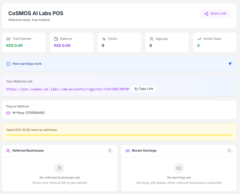cal_ltd_kenya's tweet photo. Step-by-step guide on how to earn through referrals with CoSMOS AI Labs POS — check the comments. https://t.co/NbTXqttuMD