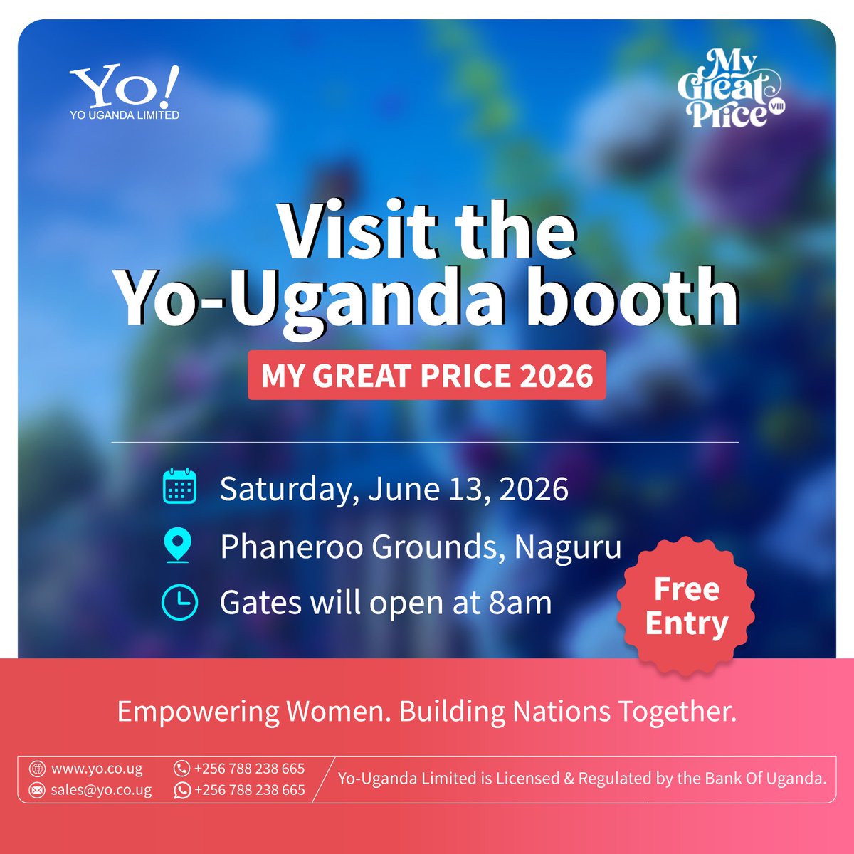 yopayments's tweet photo. We're ready!
Attending My Great Price tomorrow? Stop by the Yo-Uganda booth to meet the team and discover innovative digital solutions powering businesses across Uganda.
๐Phaneroo Grounds, Naguru
โฐGates open 8AM
#MyGreatPrice #MGPVIII #YoUganda #YoPayments #DigitalFinance https://t.co/SjdQiMJQUr