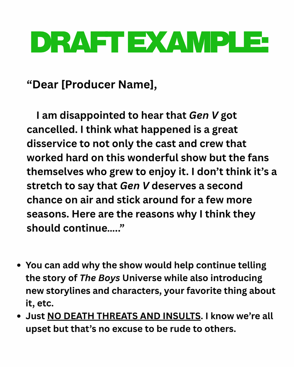 EMRosario2001's tweet photo. For those who wants to #SaveGenV, let's write to the most important people to persuade them to put the it back on air---even if it means having another network or streaming platform pick it up.

And importantly, NO DEATH THREATS!!!!!!! https://t.co/WLRc4eeDtT
