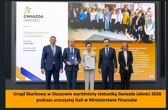 KAS_Kielce_'s tweet photo. 8 czerwca 2026 r. #US w Staszowie nagrodzony Gwiazdą Jakości 2026 podczas uroczystej Gali w Ministerstwie Finansów. To wyróżnienie przyznawane za wysoką jakość obsługi klientów. Gratulujemy! 
Więcej ➡️https://t.co/3zrBuS8qrG https://t.co/nfclxDa8OV