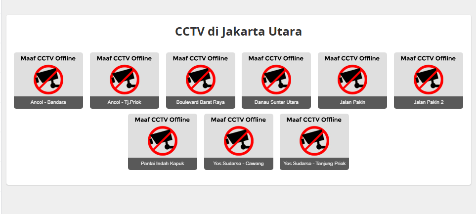 MikaelDewabrata's tweet photo. CCTV di Jakarta Pusat, Jakarta Barat, Jakarta Selatan (ada beberapa nyala), Jakarta Utara, Jakarta Timur offline.

Ini hasil pantauan Lewat Mana. https://t.co/crKUcda1UV