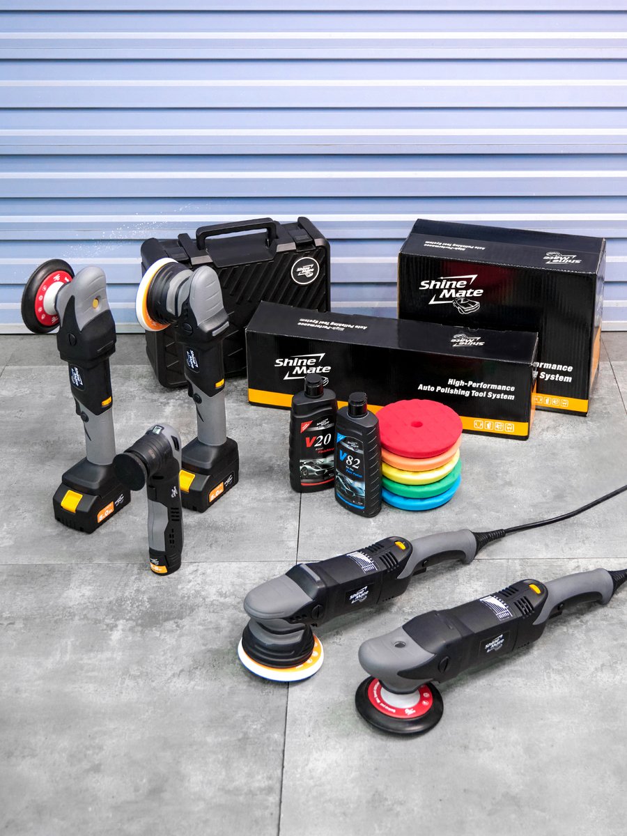 Shinemate1's tweet photo. ShineMate offers a full range of polishers to meet all your requirements across different applications. Cordless and corded, rotary and orbital, spot polishers...    #ShineMate #CarDetailingTools #AutoDetailing #CarPolishing #Car #Detailing https://t.co/icX3MFUFSC