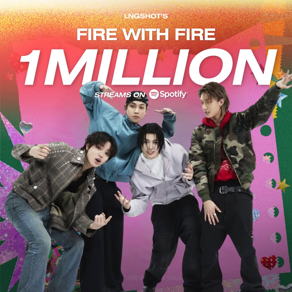 ShottiesST's tweet photo. 📊 #LNGSHOT's "FIRE WITH FIRE" has surpassed 1 million streams on Spotify! 

It is now the 3rd most-streamed track from The KPOP'S album. https://t.co/yvDjt3TJVH