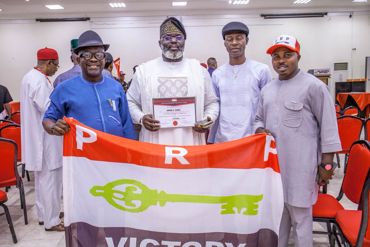 NKieghe's tweet photo. Yesterday I returned from Abuja after receiving my party flag and certificate of return as the Peoples Redemption Party (PRP) Flagbearer for the 2027 Governorship election in Rivers State.

This is not the time for too much talk and vain promises. It is time to get Rivers State working again. Time to give the youths of Rivers State direction and purpose... something to live for and be proud about.

It is time for Rivers State to rise and break free from the bounds of oppression, tyranny and leadership rascality. It is time to build a stronger and more united Rivers State with abundant opportunities for all.

Go get your Permanent Voter's Card #PVC and be ready to put Rivers State on the path of recovery.