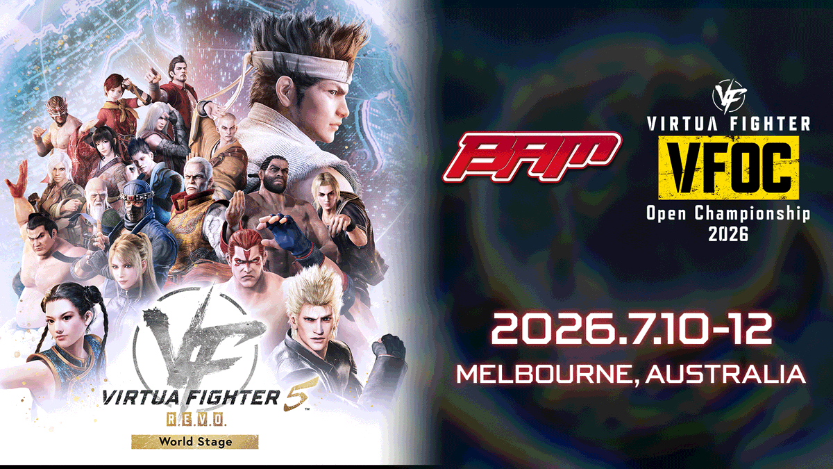 vf_official's tweet photo. ━━━━━━━━━━━━━━━━━━━━━━
 
　　『Virtua Fighter 5 R.E.V.O. World Stage』
オーストラリア大会🇦🇺ただいまエントリー受付中！

━━━━━━━━━━━━━━━━━━━━━━

#VFOC 2026指定大会となる #BAM16 (@CouchWarriors) での「VFスペシャルイベント」への招待枠は「1名」となります。

エントリーはこちらから！
https://t.co/bNfCCg7s4B

🏆 Battle Arena Melbourne 16
📅 2026.7.10-12
📍 メルボルン