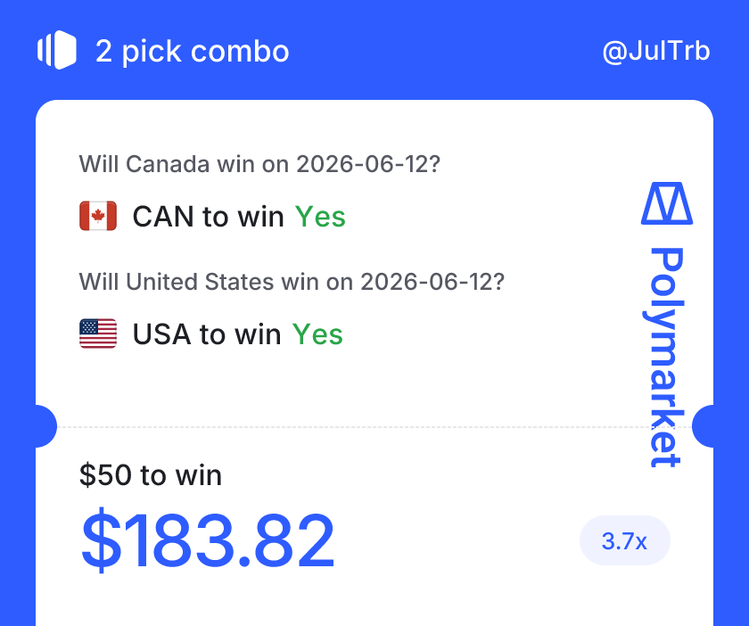 JulTrb's tweet photo. Testing the new combo bet feature on @Polymarket 

Mexico got a convincing win yesterday, let's hope the other host nations do so aswell https://t.co/uXy8LRDy7y