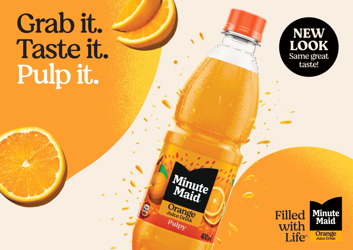 SchweppesZW's tweet photo. The taste you know. The pulp you love.
New look on the outside, same bold flavour inside.
Go on… Grab it. Taste it. Pulp it.
#MinuteMaidPulpy #NewLookSameGreatTaste #GrabItTasteItPulpIt #PulpIt https://t.co/tzmKzywoEQ