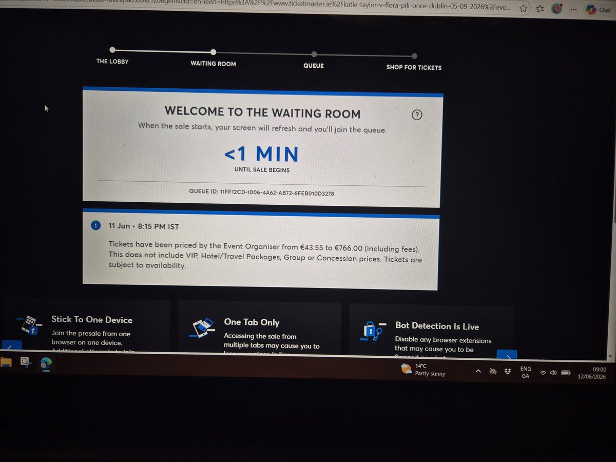 SmurfMurp's tweet photo. @Ticketmaster @TicketmasterIre why have I been kicked out of the queue and now have to wait again? I checked 3 times for different tickets and then booted out, your company is a joke. #KatieTaylor #ticketmaster https://t.co/a5MZ8F3NFX