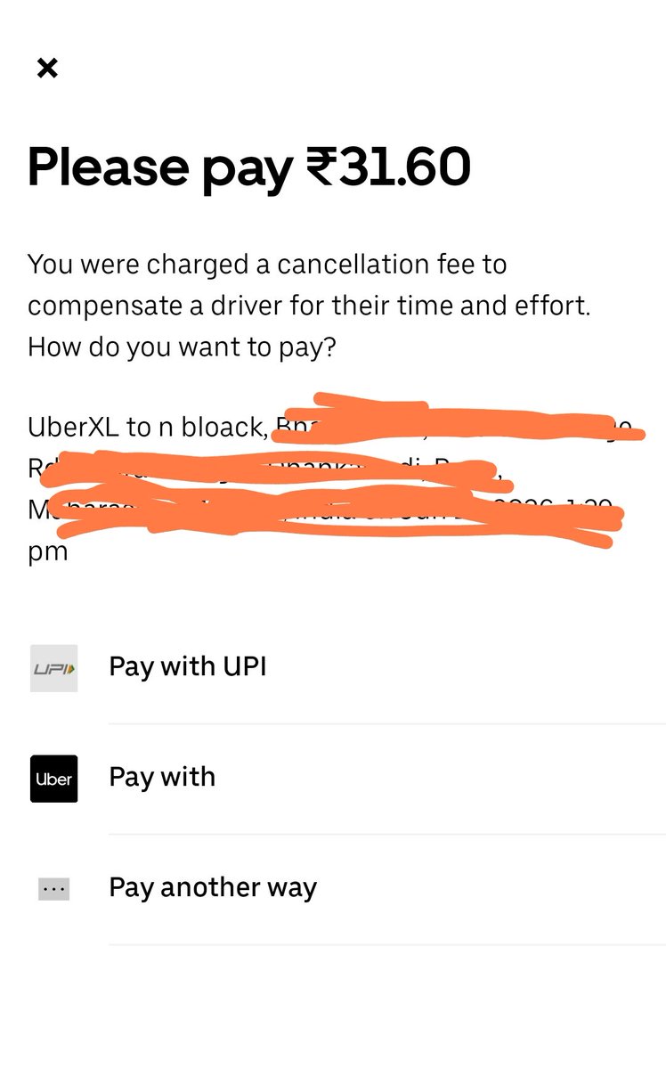 w_SiD1024's tweet photo. @Uber, What is This!!!!
The driver asks for more money than what app shows. I cancelled the cab before driver reaching the pickup point, and then he comes and tells us to talk with him to get more money, and then the app shows this notification asking for cancellation fee. https://t.co/mhsr4hKlVy
