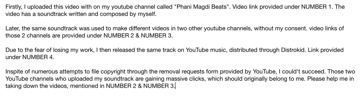 phanimagdi's tweet photo. Dear @TeamYouTube please help me.

NUMBER 1: https://t.co/C54rG9TzBU

NUMBER 2: https://t.co/DDeXk6Cl0P

NUMBER 3: https://t.co/txR4KknPAG

NUMBER 4: https://t.co/pEjai18B8g

NUMBER 4 song was submitted to IPRS. my IPRS ID is 01350239575 https://t.co/zzzU85jIbd