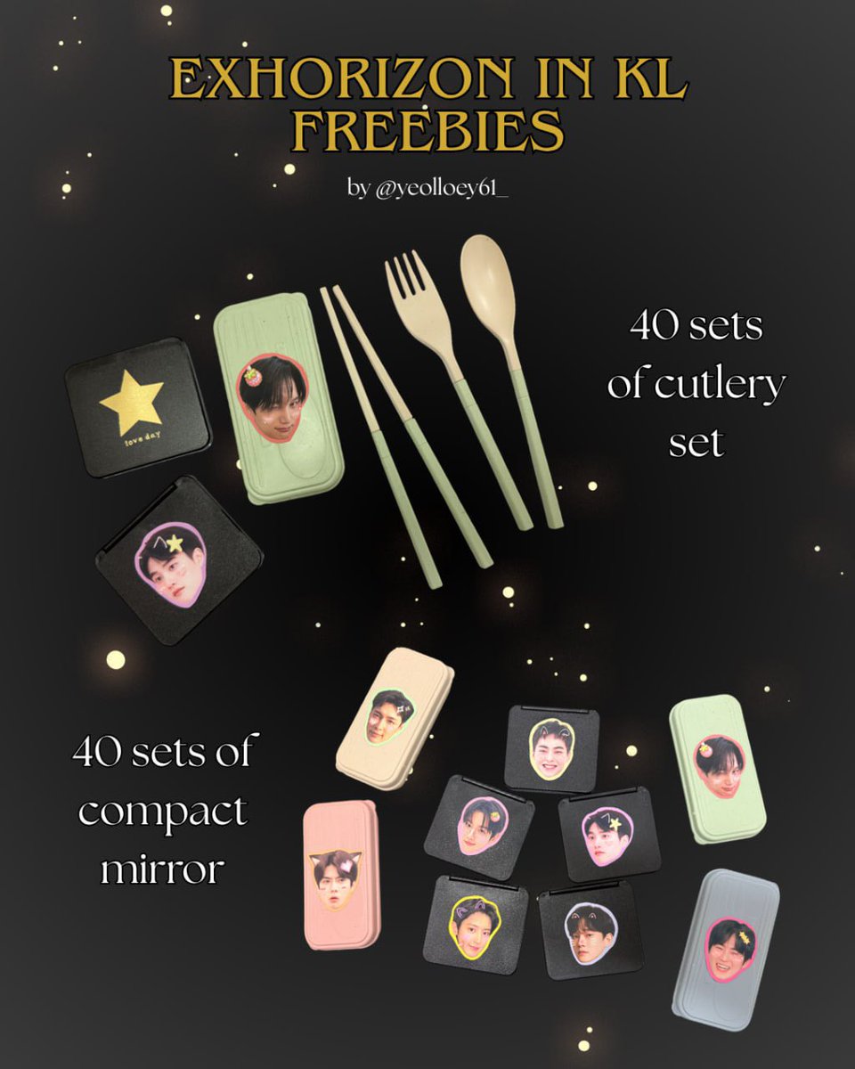 yeolloey61_'s tweet photo. 👀 Helo helooo everyone ! My “last-minute and very limited” freebies are heree !! 🤭

👉🏻 40 sets of Cutlery Set 🥄🍴 
👉🏻 40 sets of Compact Mirror 🪞 

Freebies details and trade inquiries are in the poster 🐿️ Come and find me at the venue soon 🫡

#exhorizoninkl #exoinkl https://t.co/epn07h5Uf6
