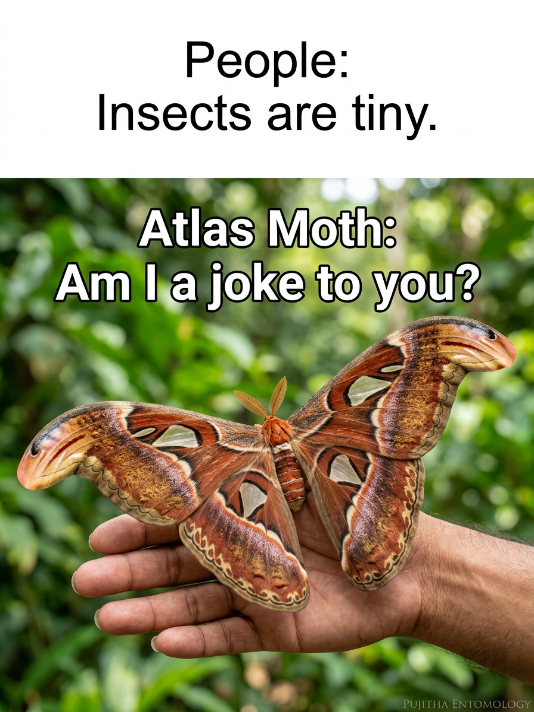 AnkaPujitha_S's tweet photo. Some insects clearly missed the memo. 😂🦋
#pujithaentomology #Entosphere #Agritej
#AtlasMoth
#Entomology
#Nature
#InsectFacts
#Wildlife https://t.co/ADyEOEKPDv