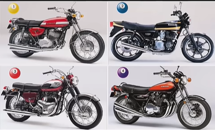 10秒クイズです！次の4つのバイクのうち、Kawasaki Z1はどれでしょう