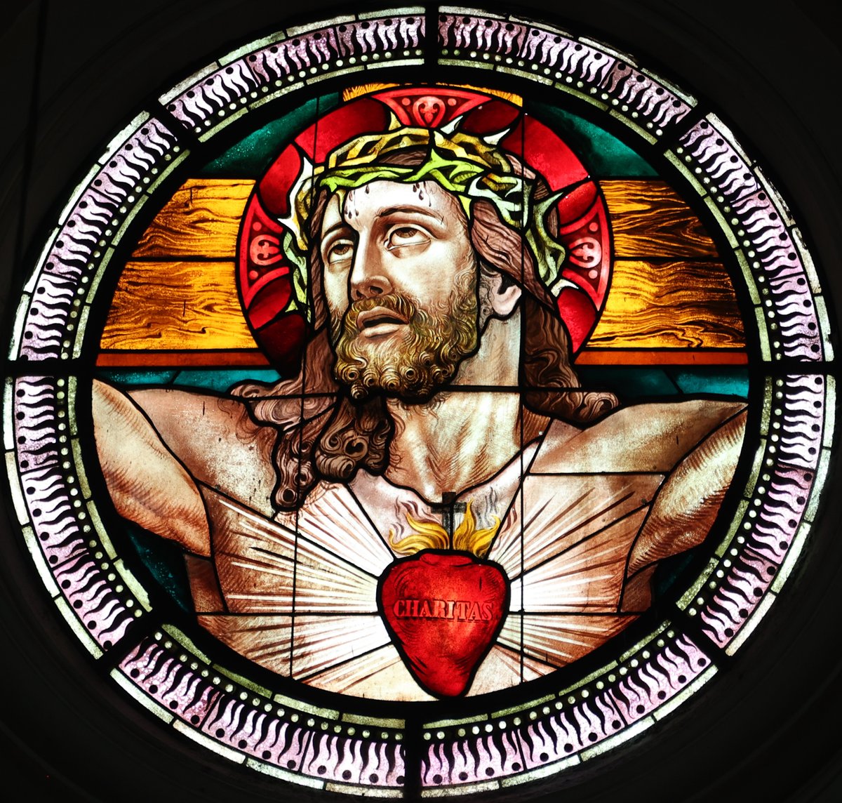 LawrenceOP's tweet photo. O Sacred Heart of Jesus, pour out Your benedictions upon the Holy Church, upon its priests, and upon all its children.  Sustain the just, convert the sinners, assist the dying, deliver the souls in purgatory, and extend over all hearts the sweet empire of Your love.  Amen.
https://t.co/qrqO0ghXua
📷Stained glass window from the Cathedral of San Miguel de Tucumán in Argentina.