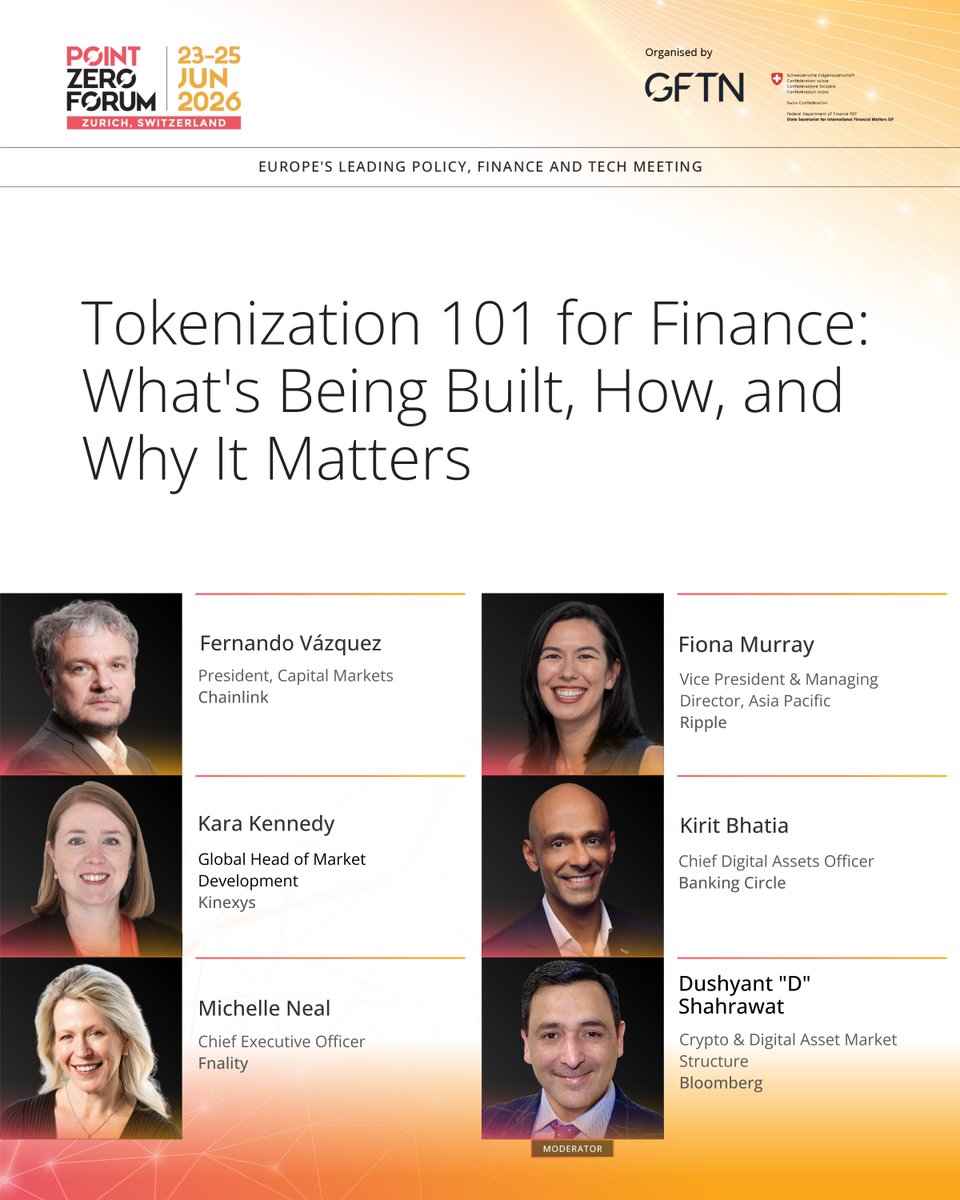 fnality's tweet photo. What happens when value can move as easily and securely as information? 

Financial markets are beginning to find out. 

Join @fnality CEO Michelle Neal at @pointzeroforum as she discusses the infrastructure needed to support tokenized markets at scale.

📅 23 June | 15:05–15:45 https://t.co/bnpHXhoL4m