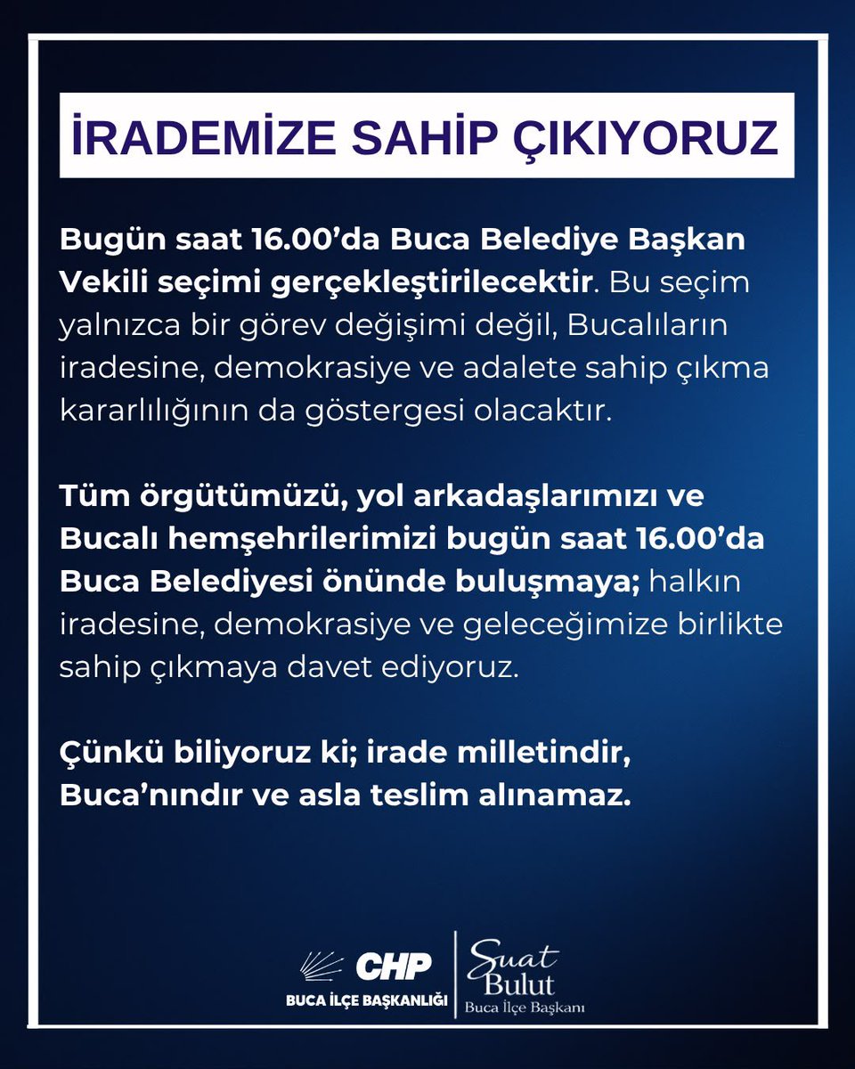 BucaChp's tweet photo. İrademize Sahip Çıkıyoruz. https://t.co/GTneLHCT4Y