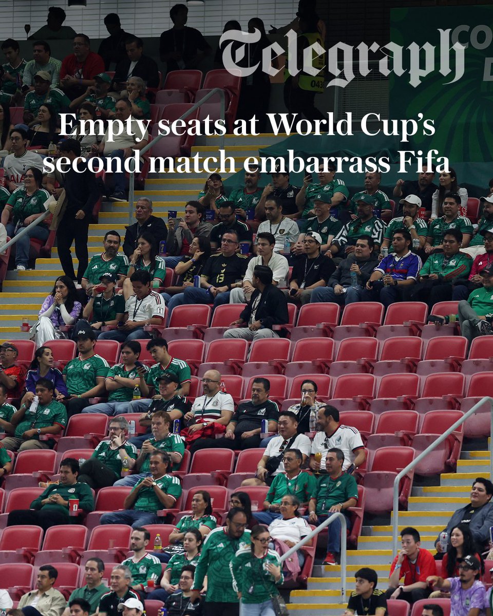 TeleFootball's tweet photo. The second game of the World Cup was played in front of a swathe of empty seats.

The announced attendance for the South Korea vs Czech Republic match was 44,985  at the 45,664-capacity ground, but patches  of red seats were visible throughout.

The affected sections’ ticket prices ranged from $400 (£298) to $5,000 (£3,730).

🔗: https://t.co/fEUljFBCvR