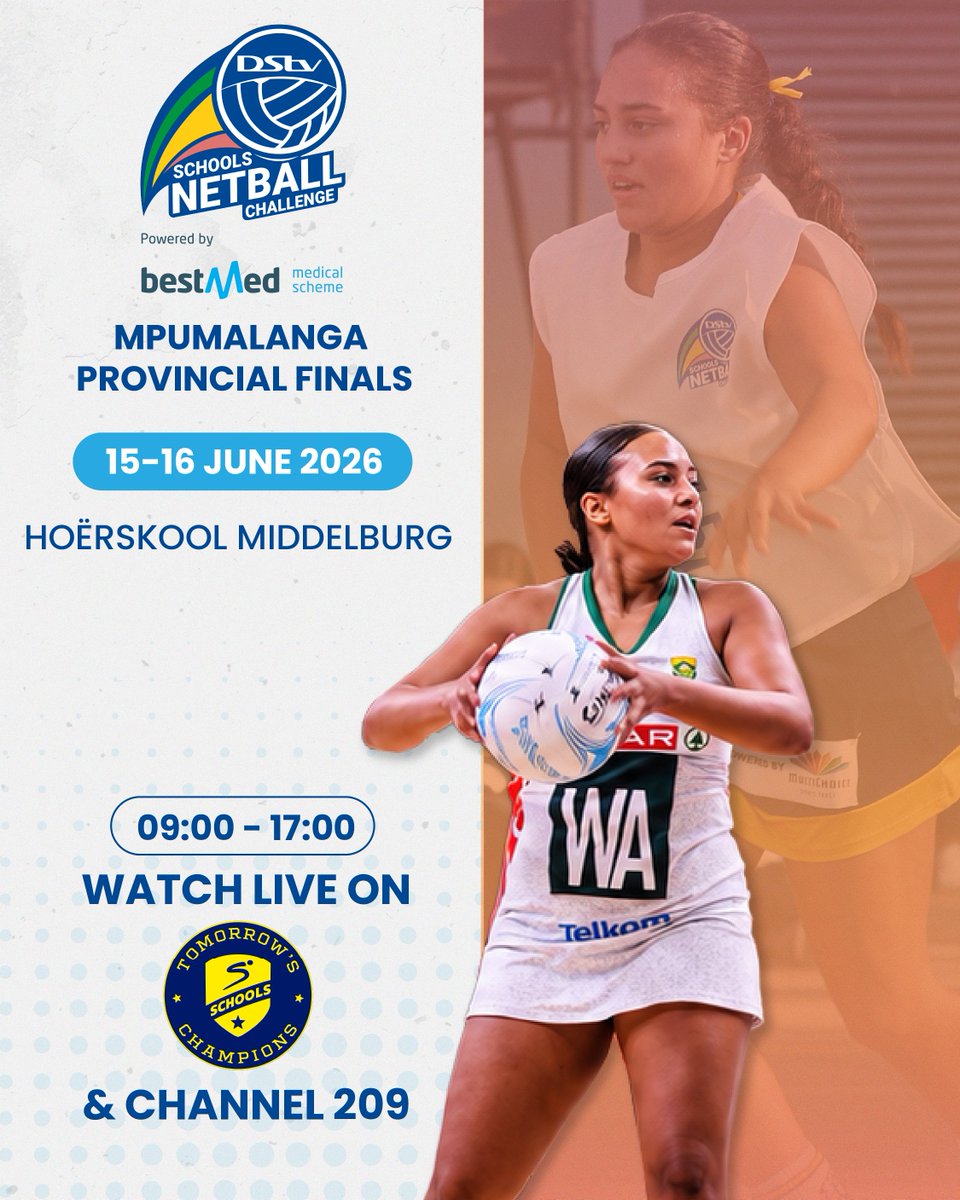 DStvNetball's tweet photo. Following an exciting weekend in Gauteng, #DSNC, powered by @BestmedScheme, heads to Middelburg for the Mpumalanga Provincial Finals on 15–16 June.​ 🏐👏

Take a look at the fixtures and join us for what promises to be an exciting two days of netball action!​ ​ 

#BestmedNetball https://t.co/OVLBW20lHW